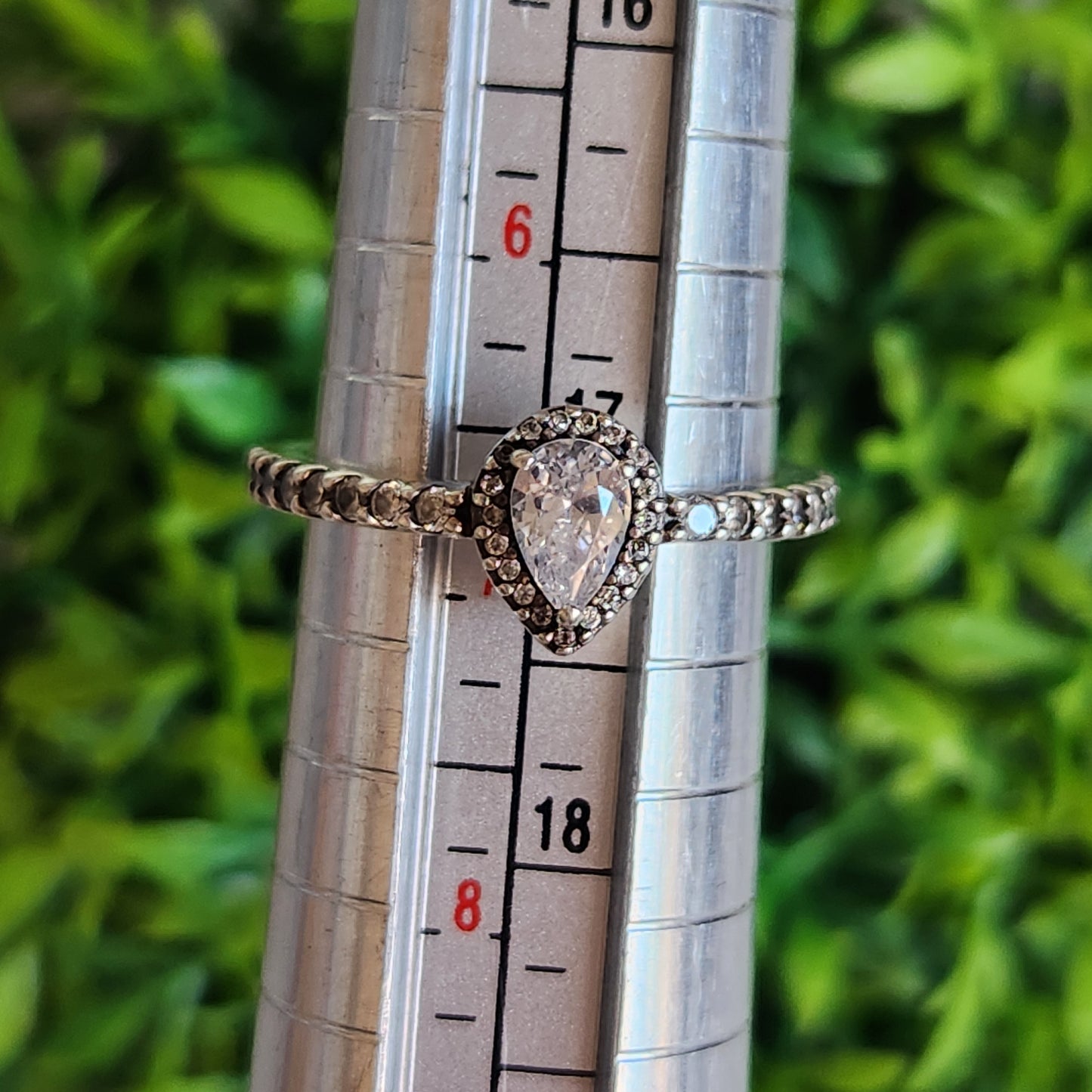 925 Sterling Silver Halo Pear CZ Ring