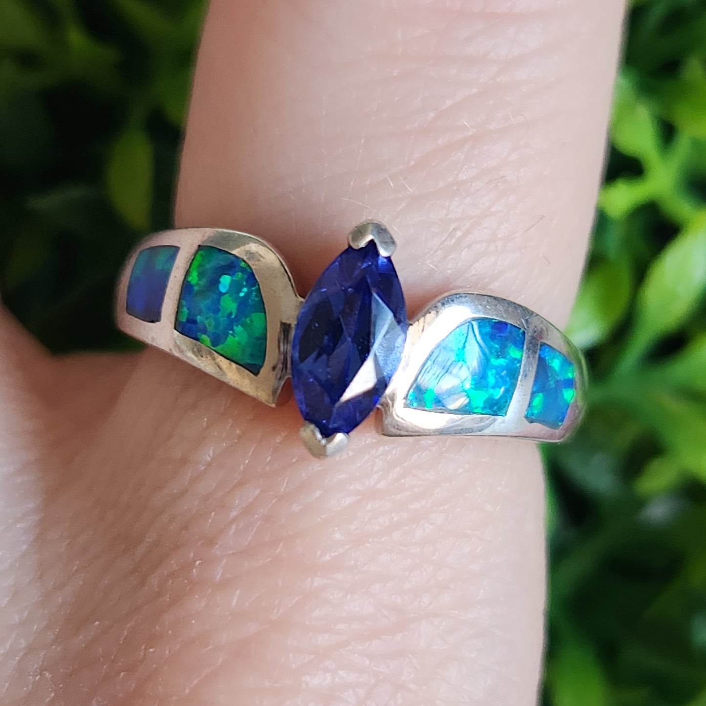 925 Sterling Silver Tanzanite and Blue Fire Opal Ring