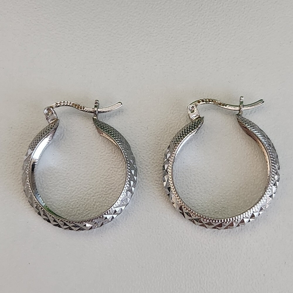 925 Sterling Silver Vintage Sparkle Design Hoop Earrings