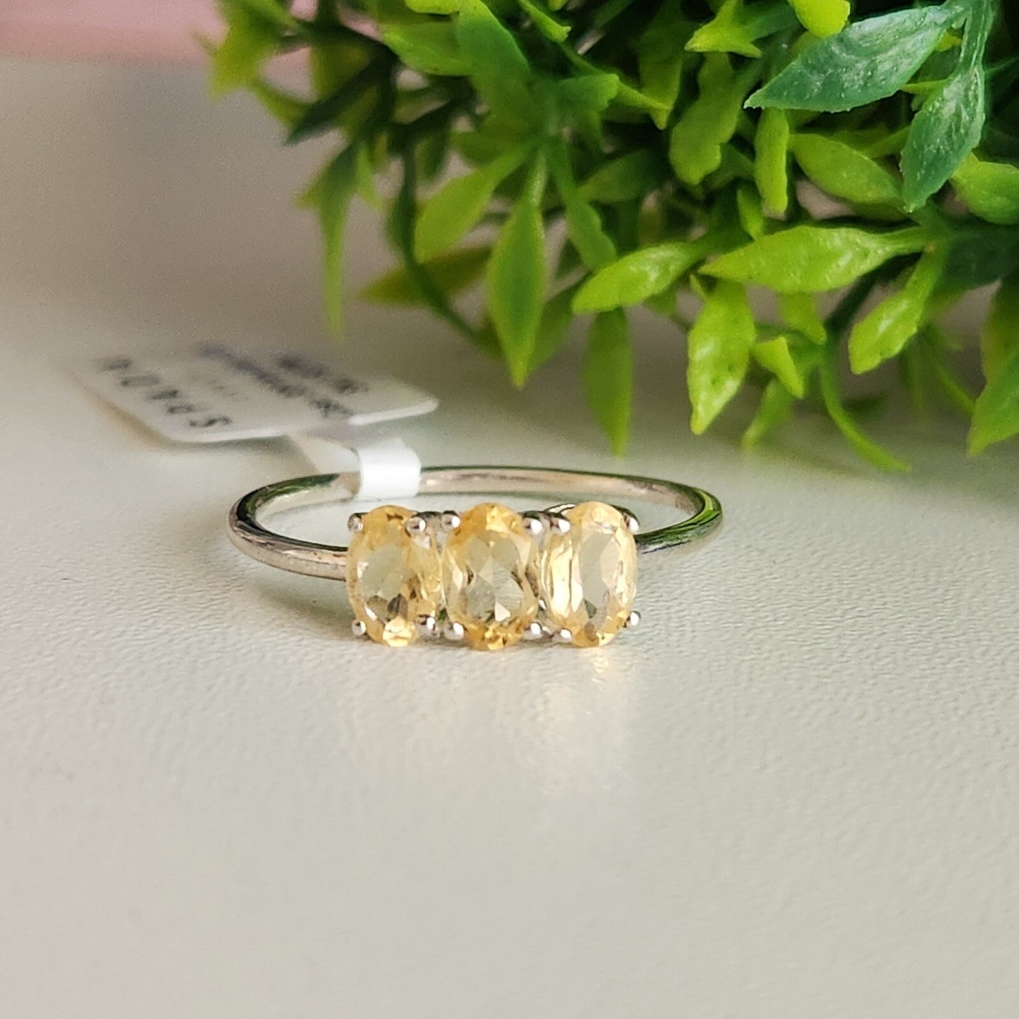 925 Sterling Silver Citrine Triple Oval Ring
