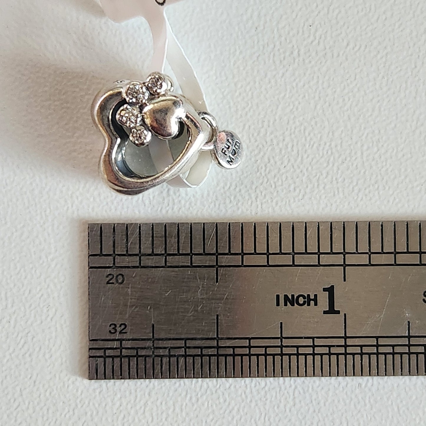 PANDORA Sparkling Paw Print & Heart Authentic Charm Silver