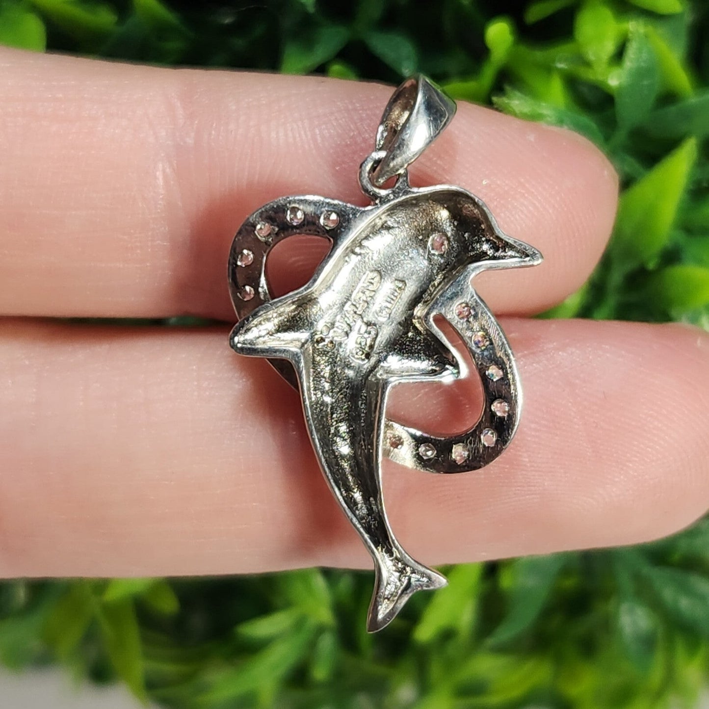 925 Sterling Silver CZ Dolphin Pendant