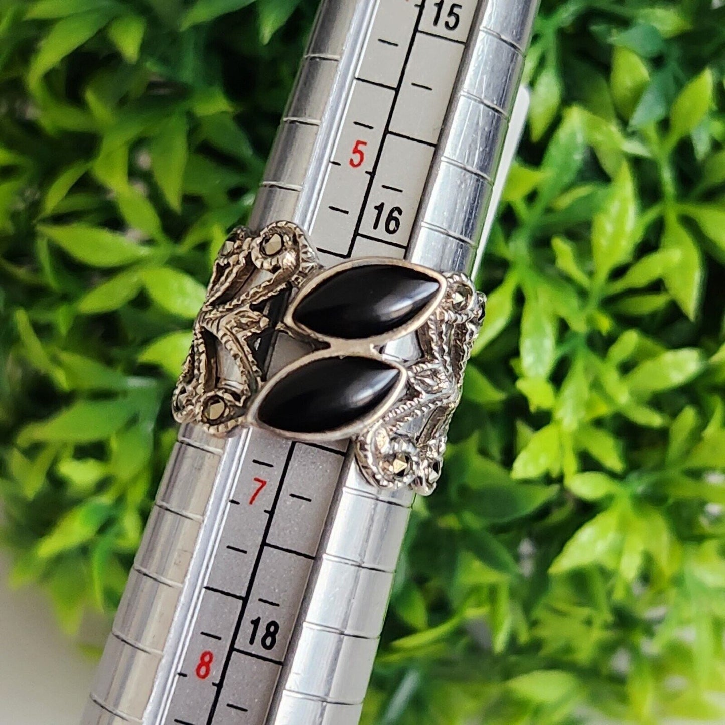 925 Sterling Silver Twin Onyx Cuff Ring
