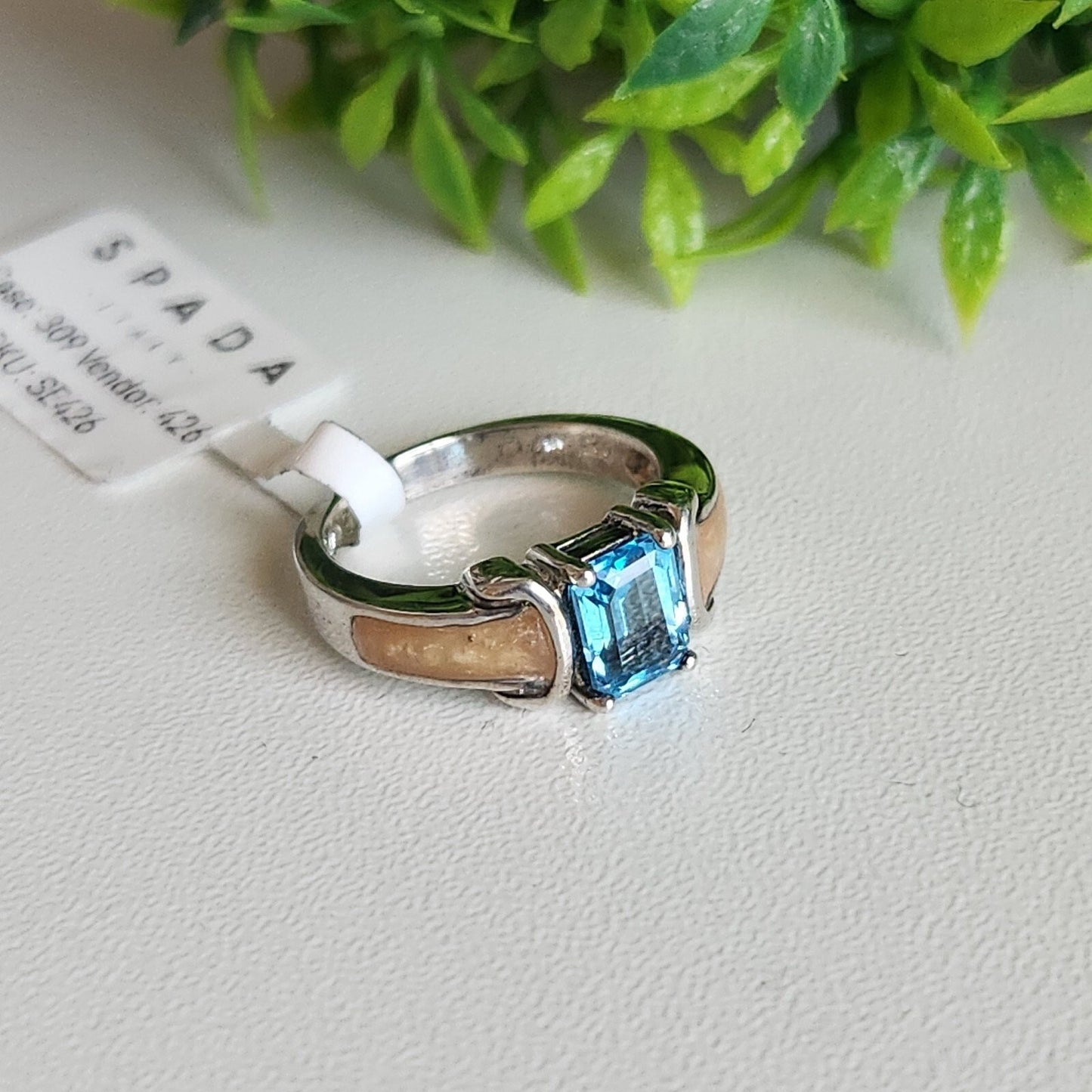 925 Sterling Silver Topaz and Enamel Ring