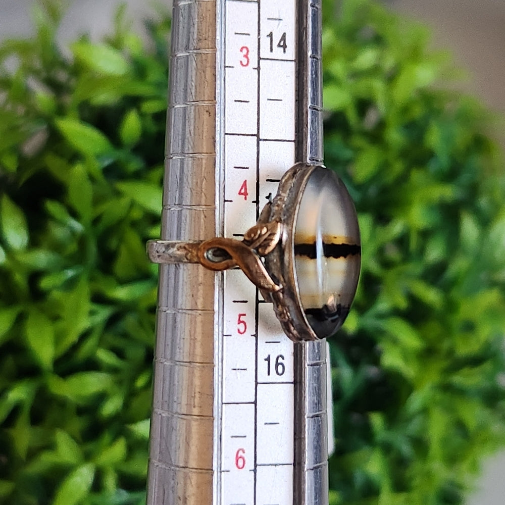 925 Sterling Silver And 10k Gold Clark And Coombs Victorian Dentritic Agate Ring