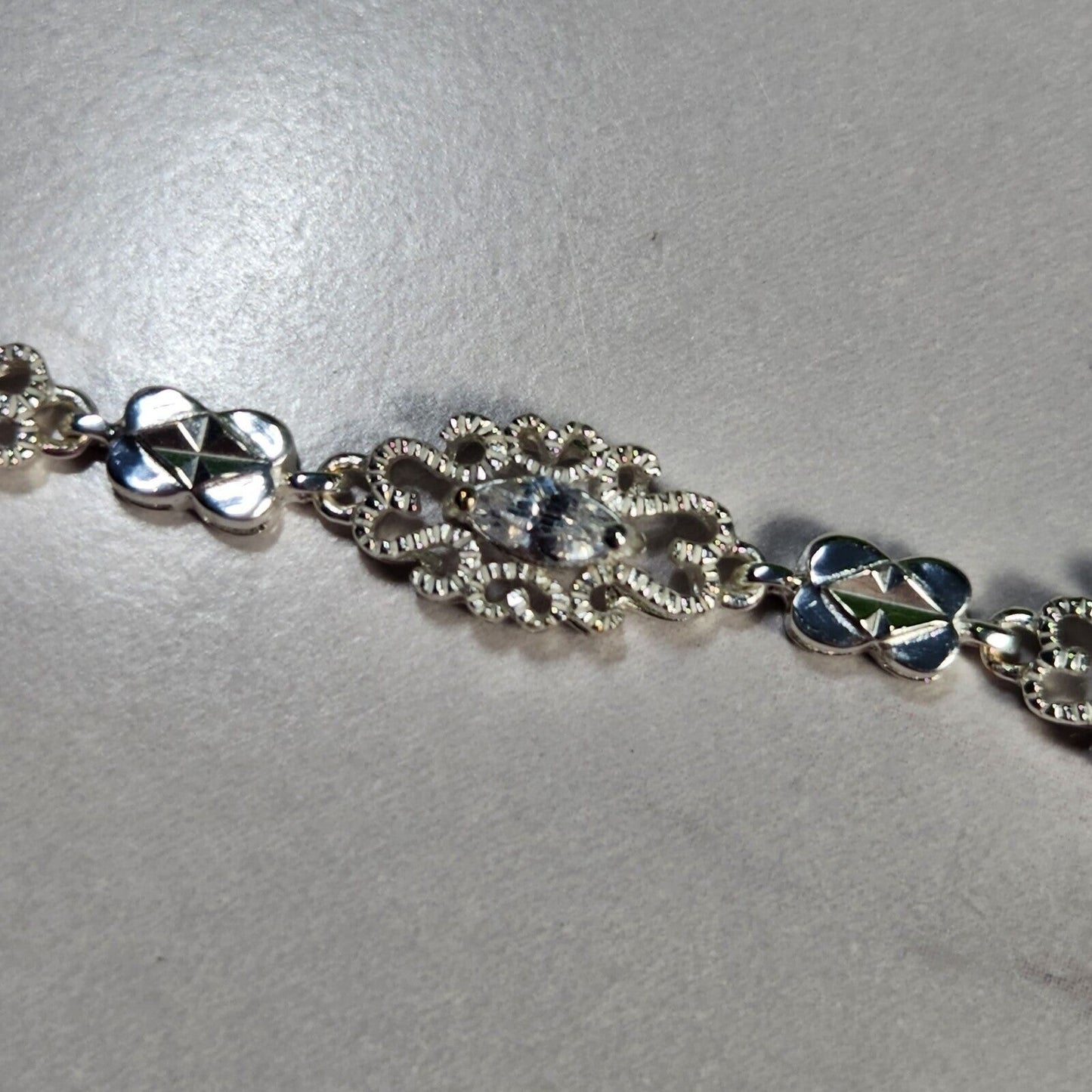 925 Sterling Silver Garnet and CZ Vintage Bracelet