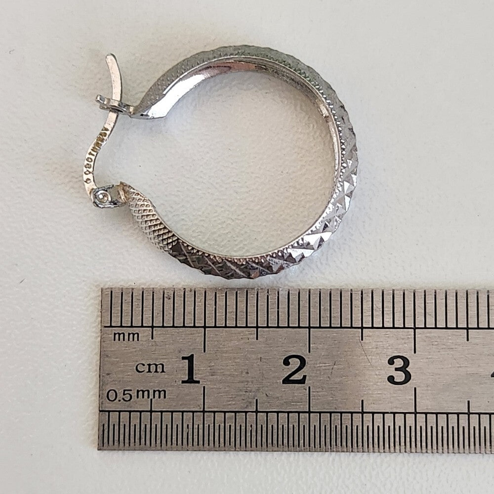 925 Sterling Silver Vintage Sparkle Design Hoop Earrings