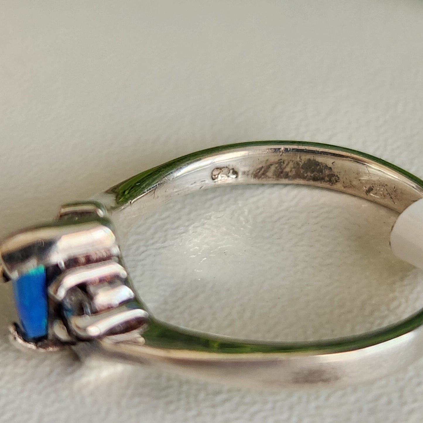 925 Sterling Silver Blue Opal and CZ Ring