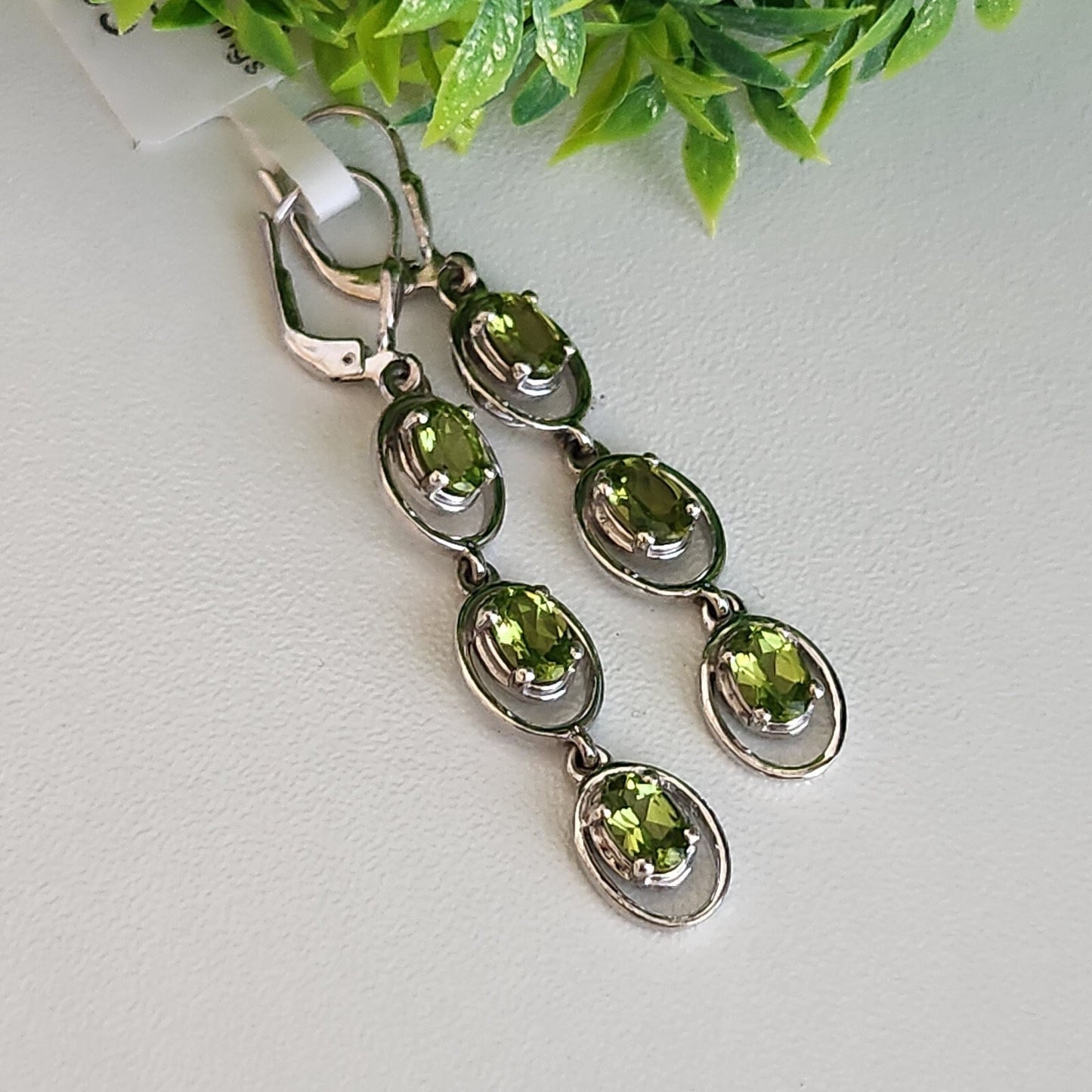 925 Sterling Silver Oval Peridot Triple Dangle Earrings