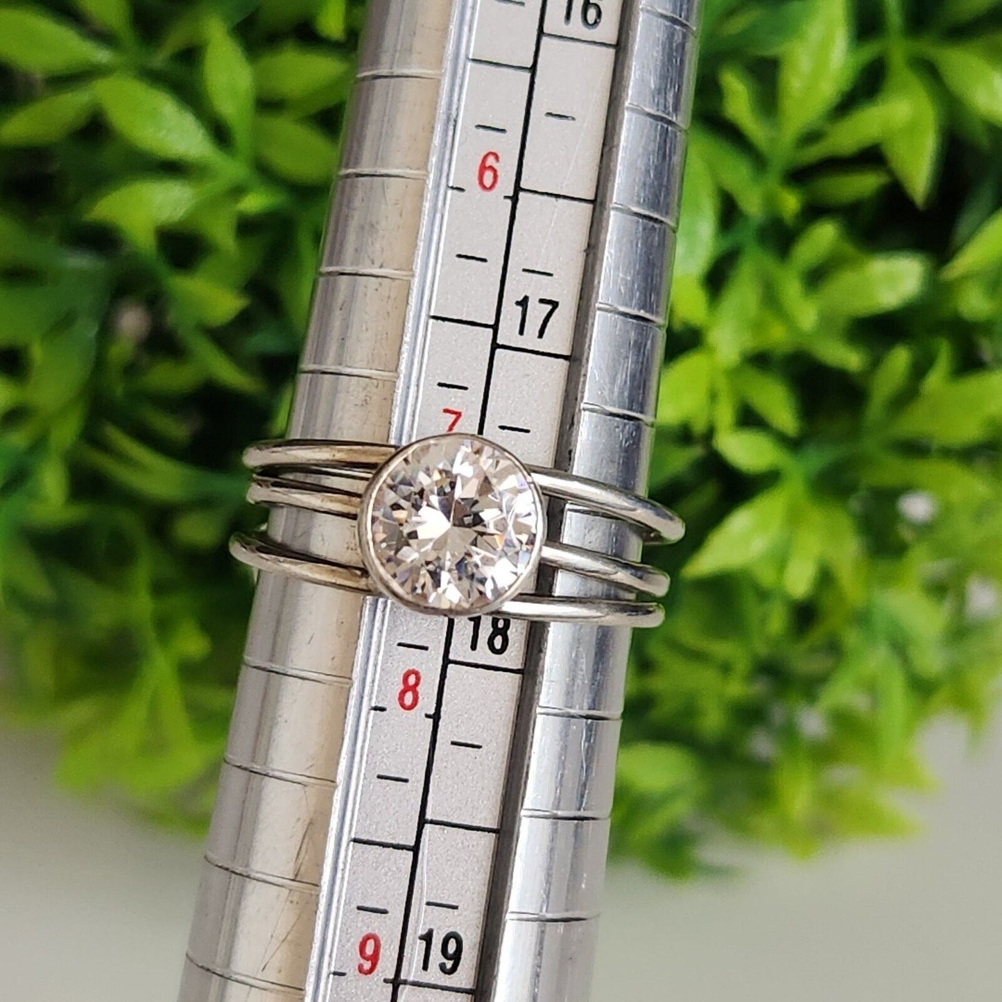 925 Sterling Silver CZ Bezel Adjustable Ring