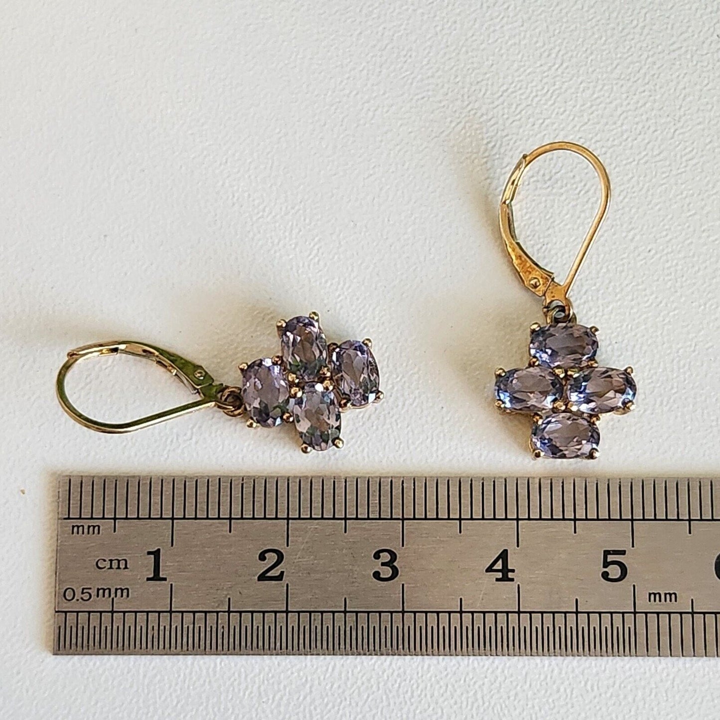 925 Sterling Silver Gold Vermeil Purple CZ Cross Dangle Earrings