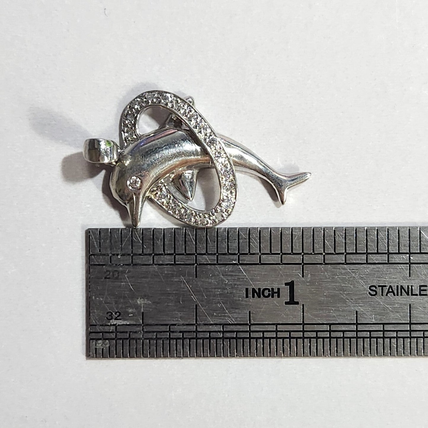925 Sterling Silver CZ Dolphin Pendant