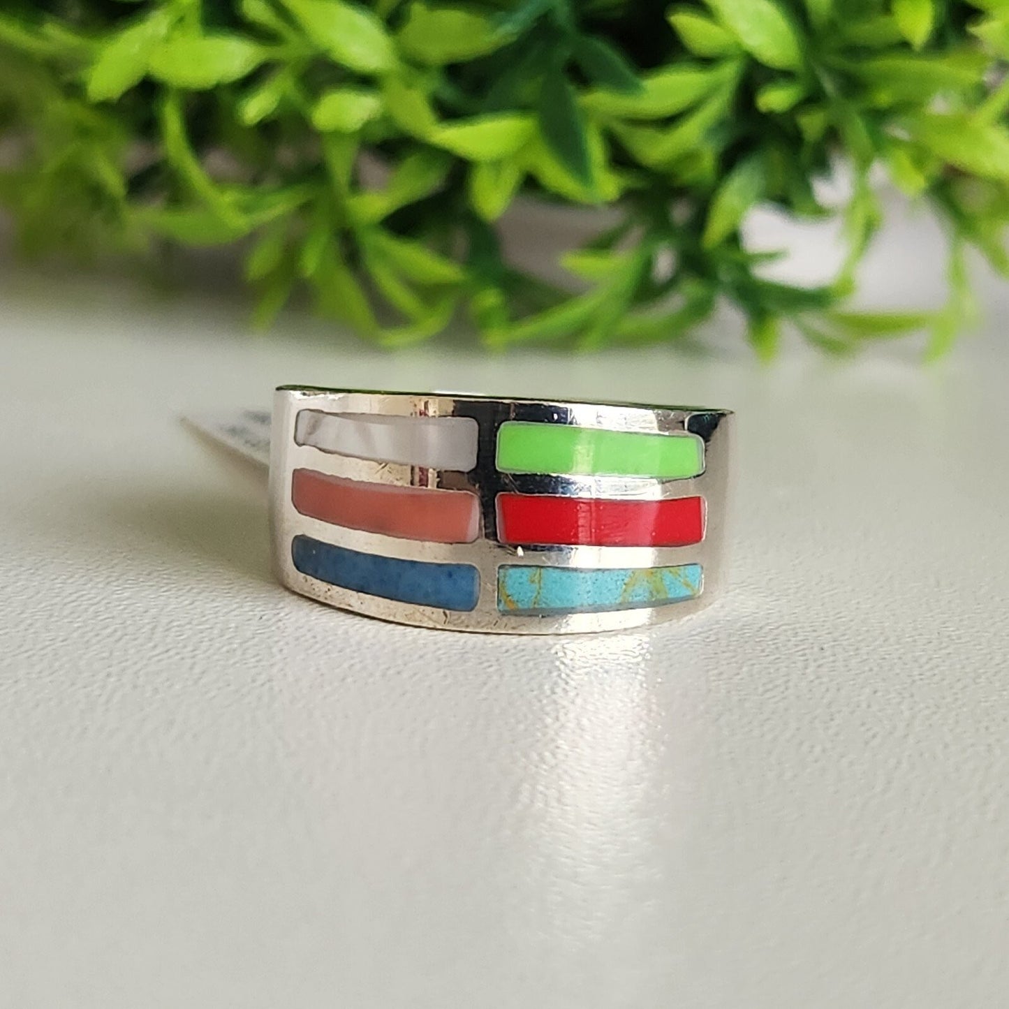925 Sterling Silver Multi Gemstone Layer Band