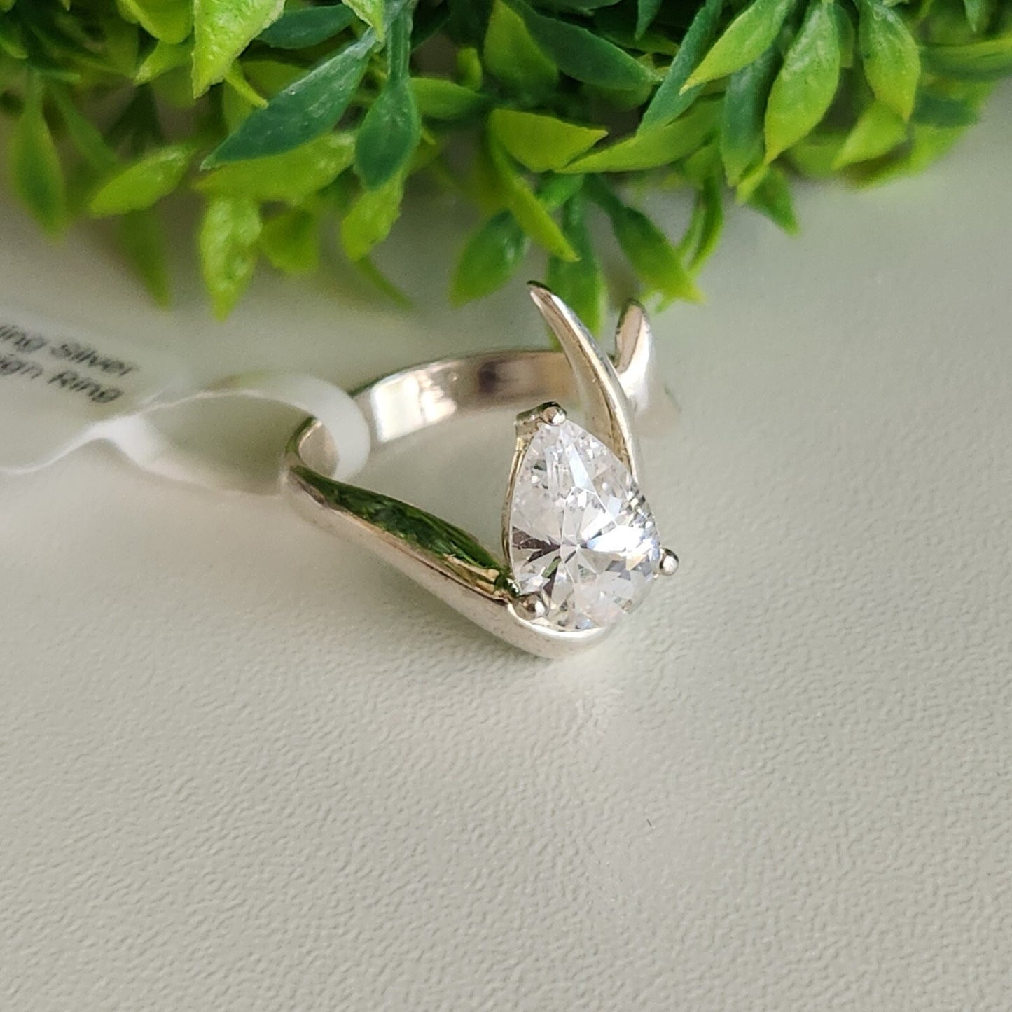 925 Sterling Silver Pear CZ Design Ring