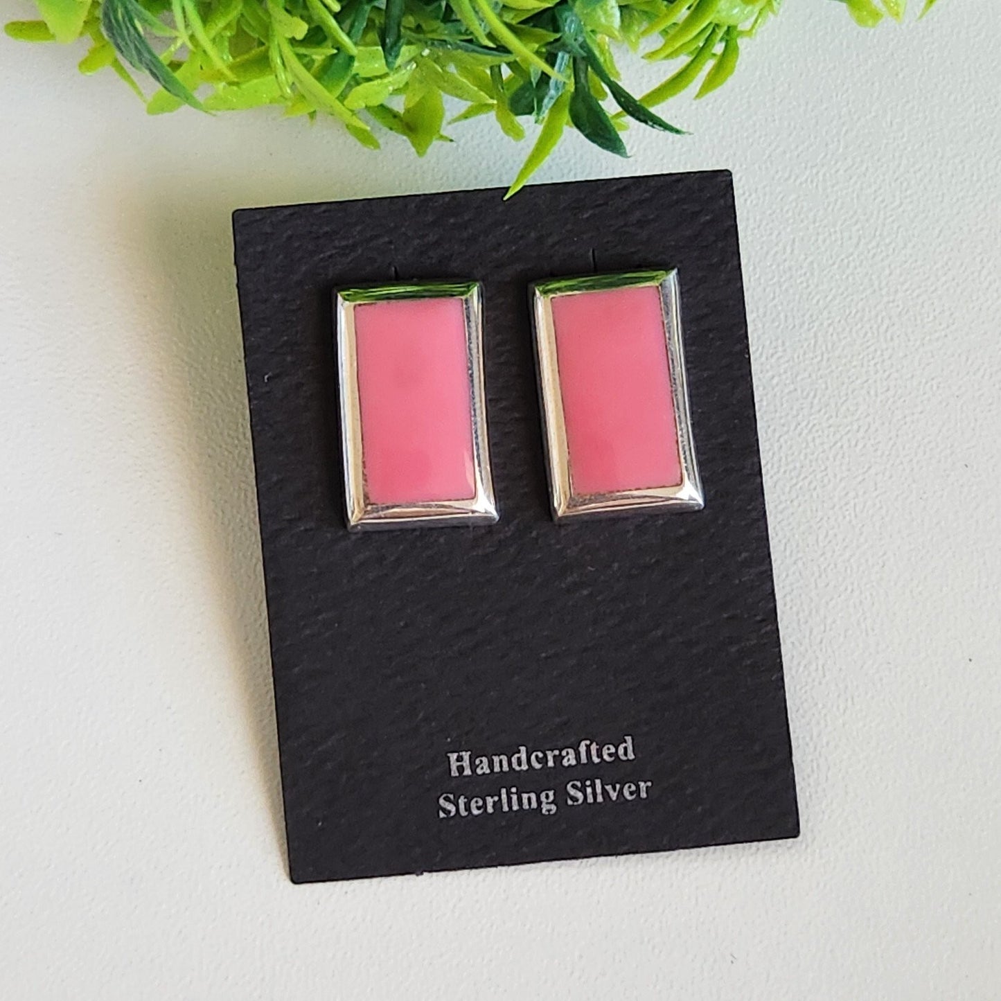 925 Sterling Silver Pink Inlay Earrings