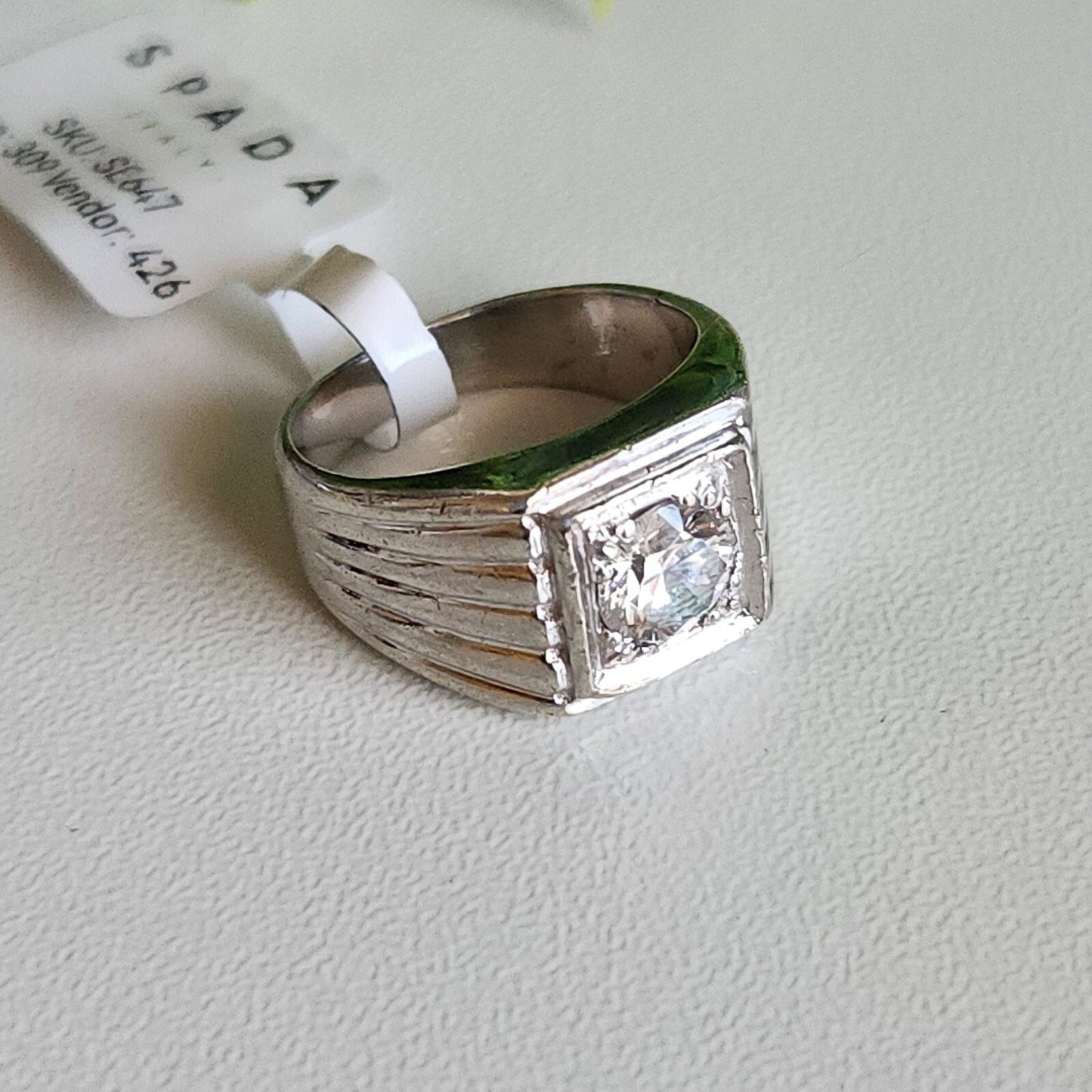 925 Sterling Silver Contemporary CZ Mens Ring