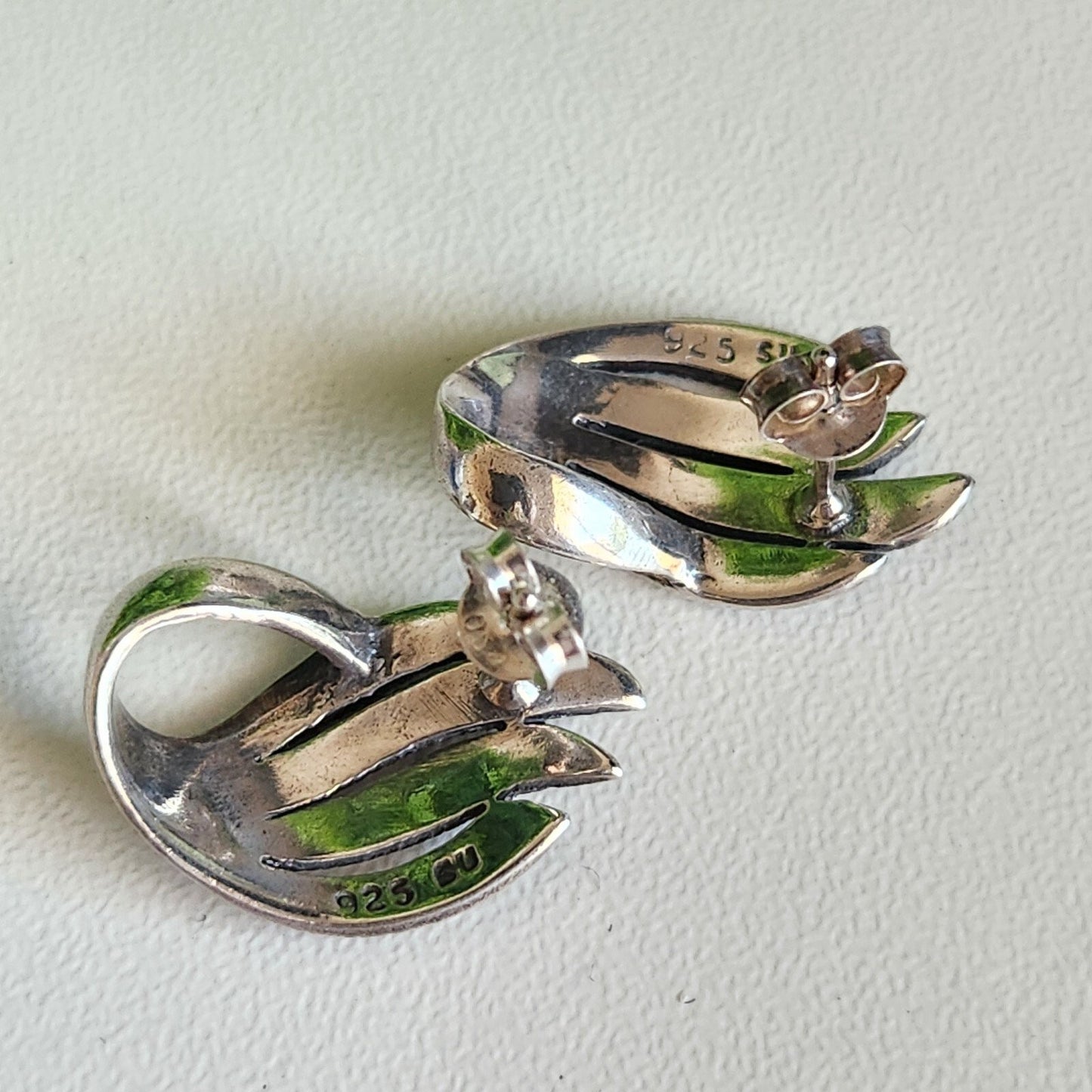 925 Sterling Silver Art Deco Marcasite Fan Earrings
