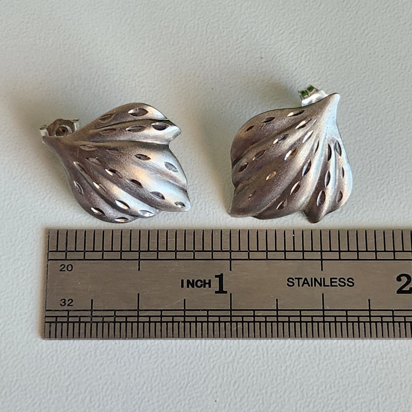 925 Sterling Silver Art Deco Brushed Fan Stud Earrings