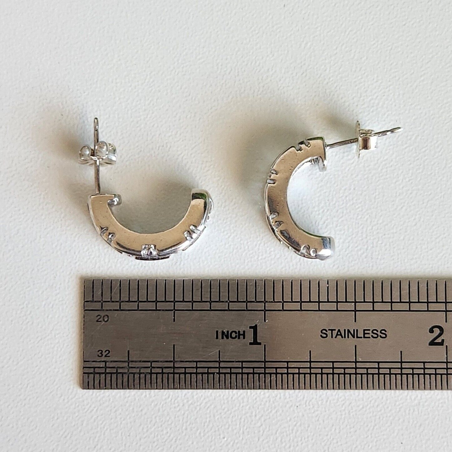 925 Sterling Silver CZ Semi Hoops Earrings