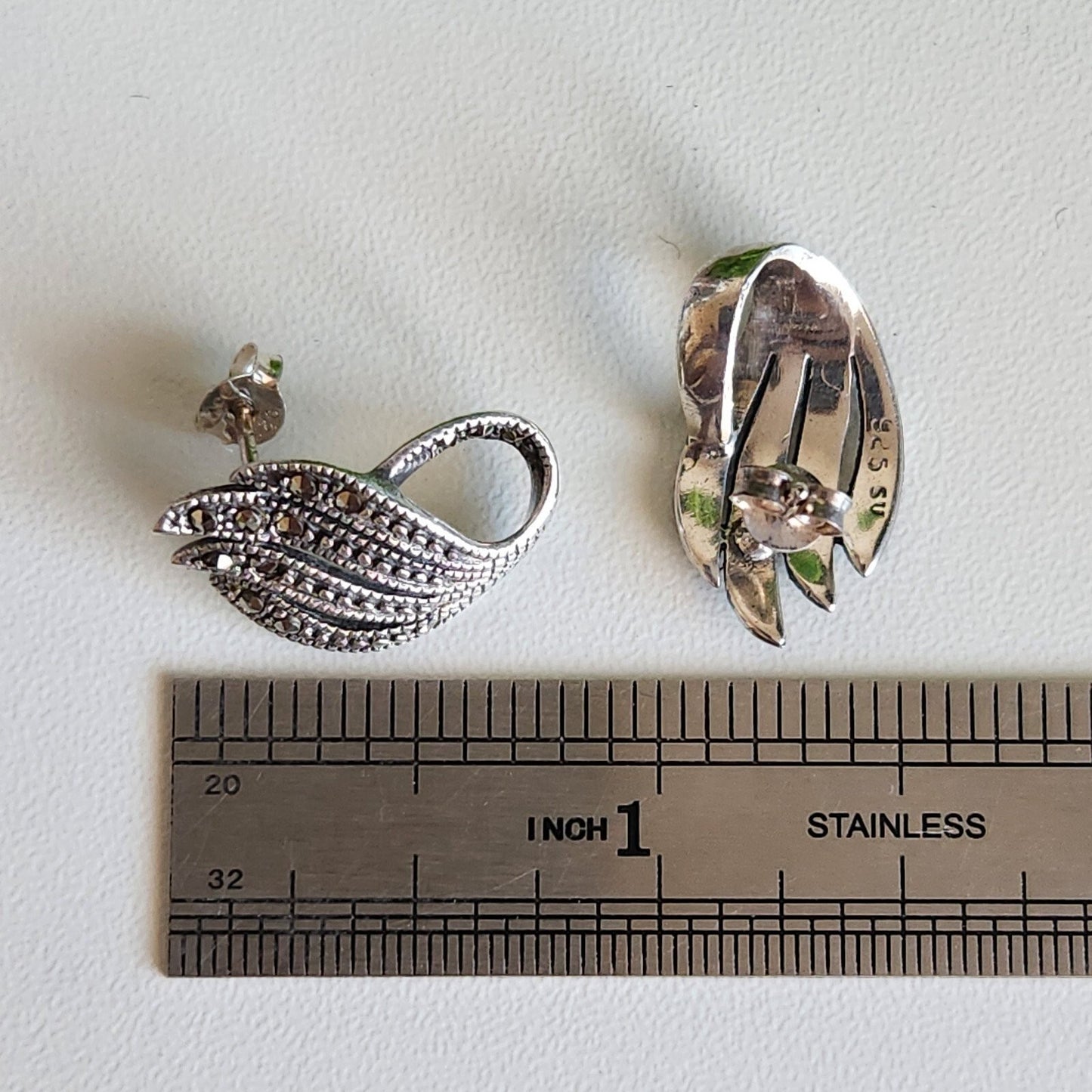 925 Sterling Silver Art Deco Marcasite Fan Earrings