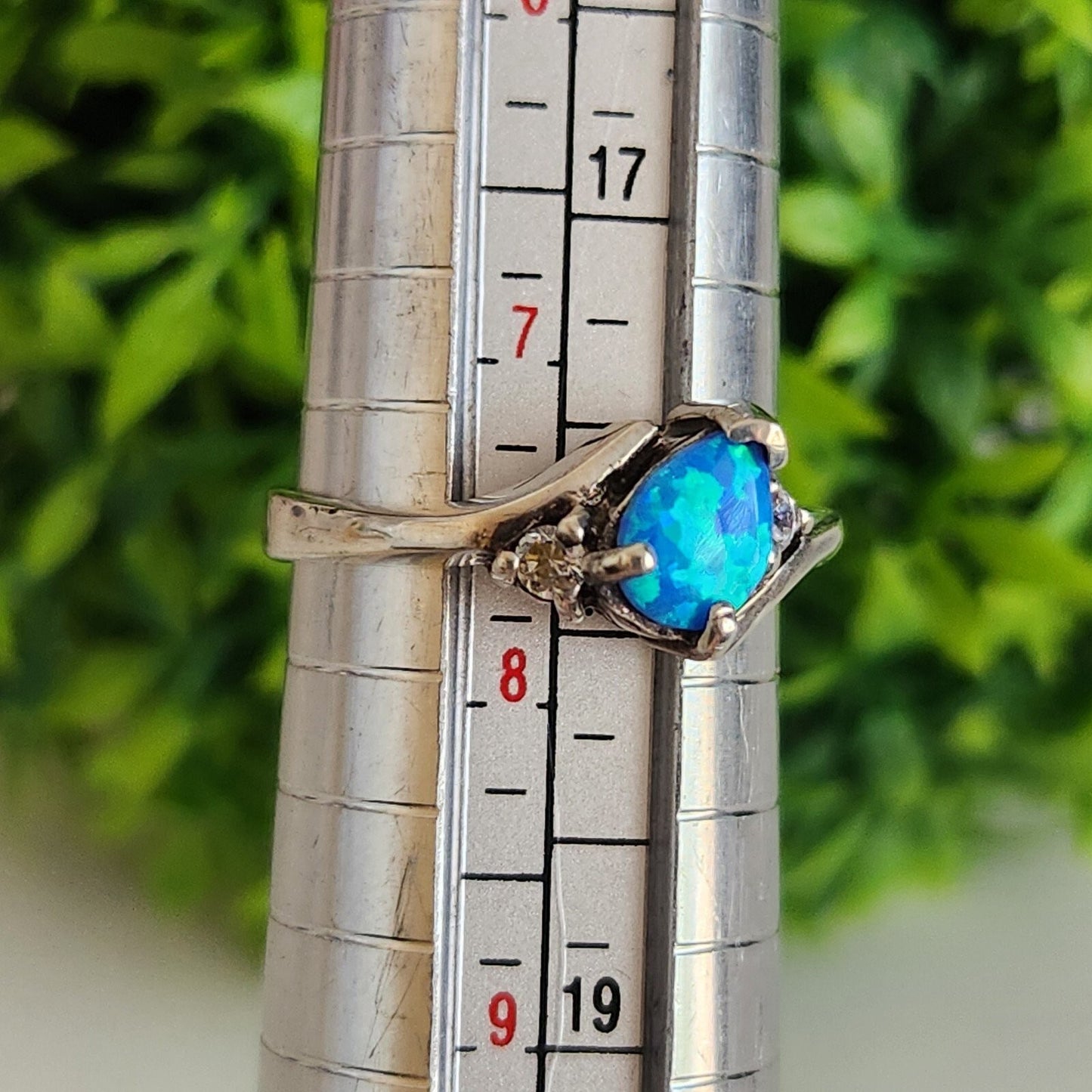 925 Sterling Silver Blue Opal and CZ Ring