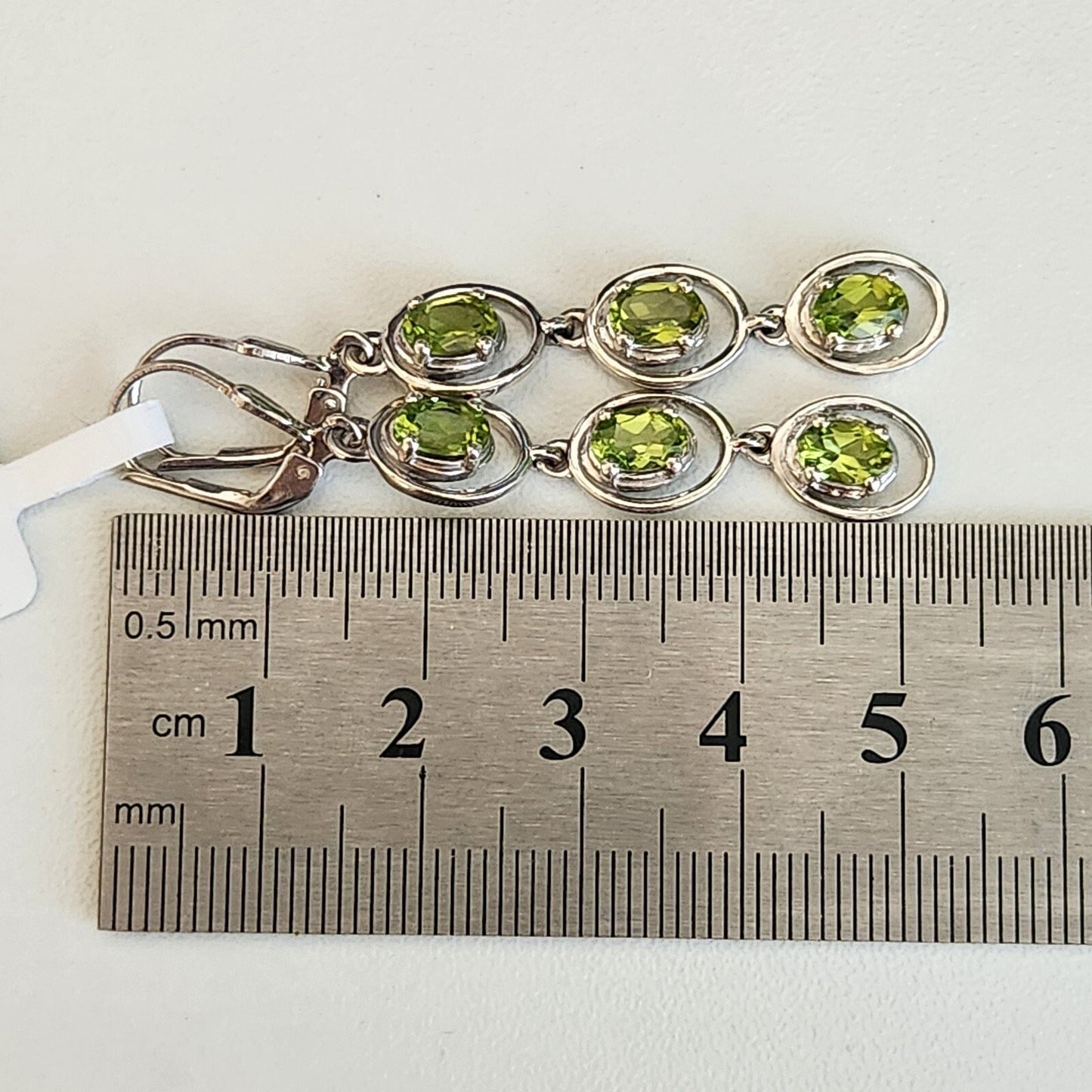 925 Sterling Silver Oval Peridot Triple Dangle Earrings