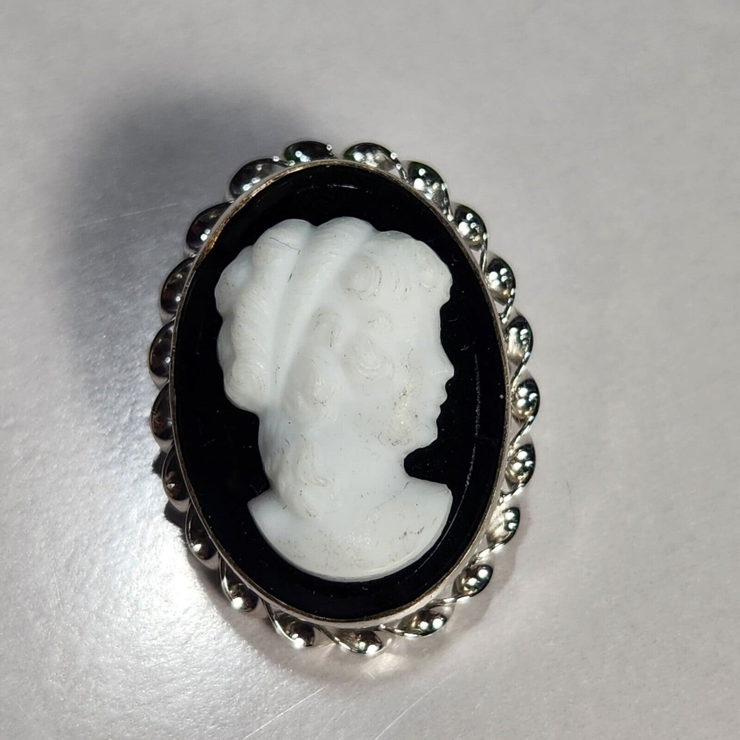 925 Sterling Silver Black Cameo Brooch Pin and Pendant