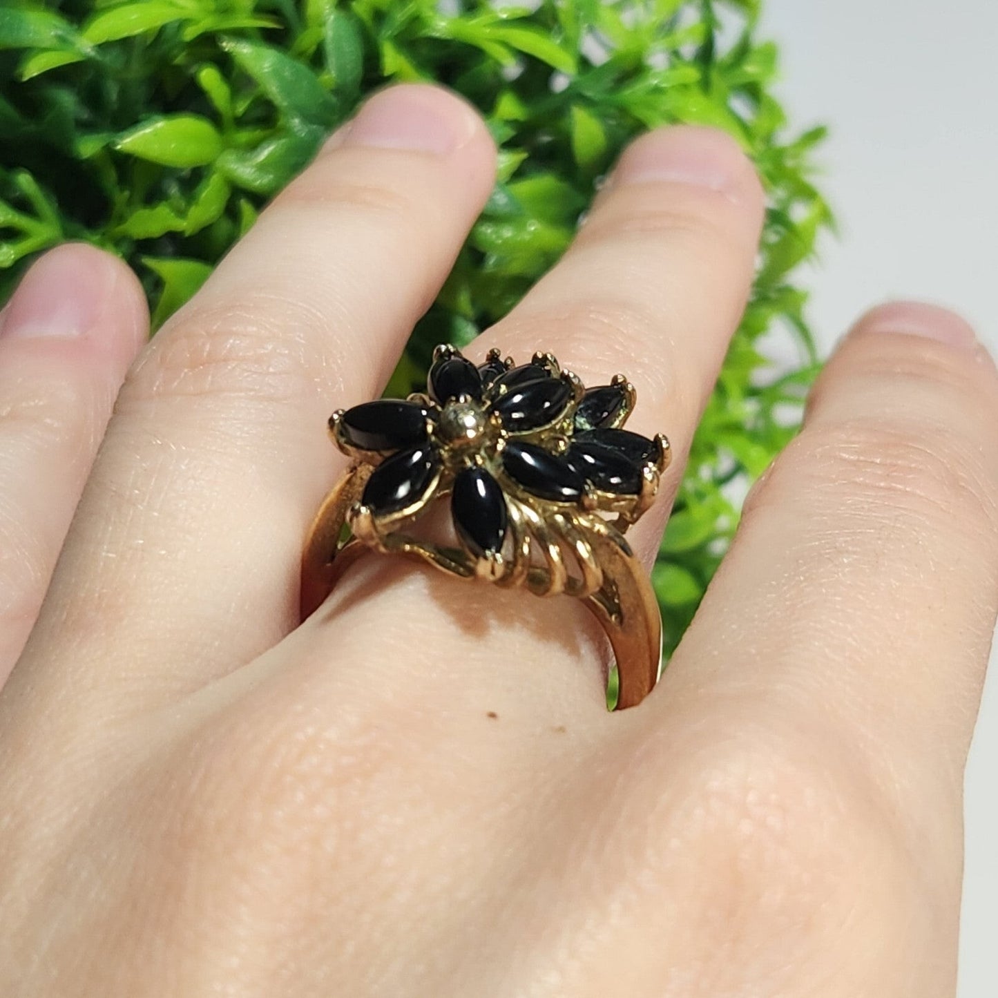925 Gold Vermeil Black Stone Cocktail Ring