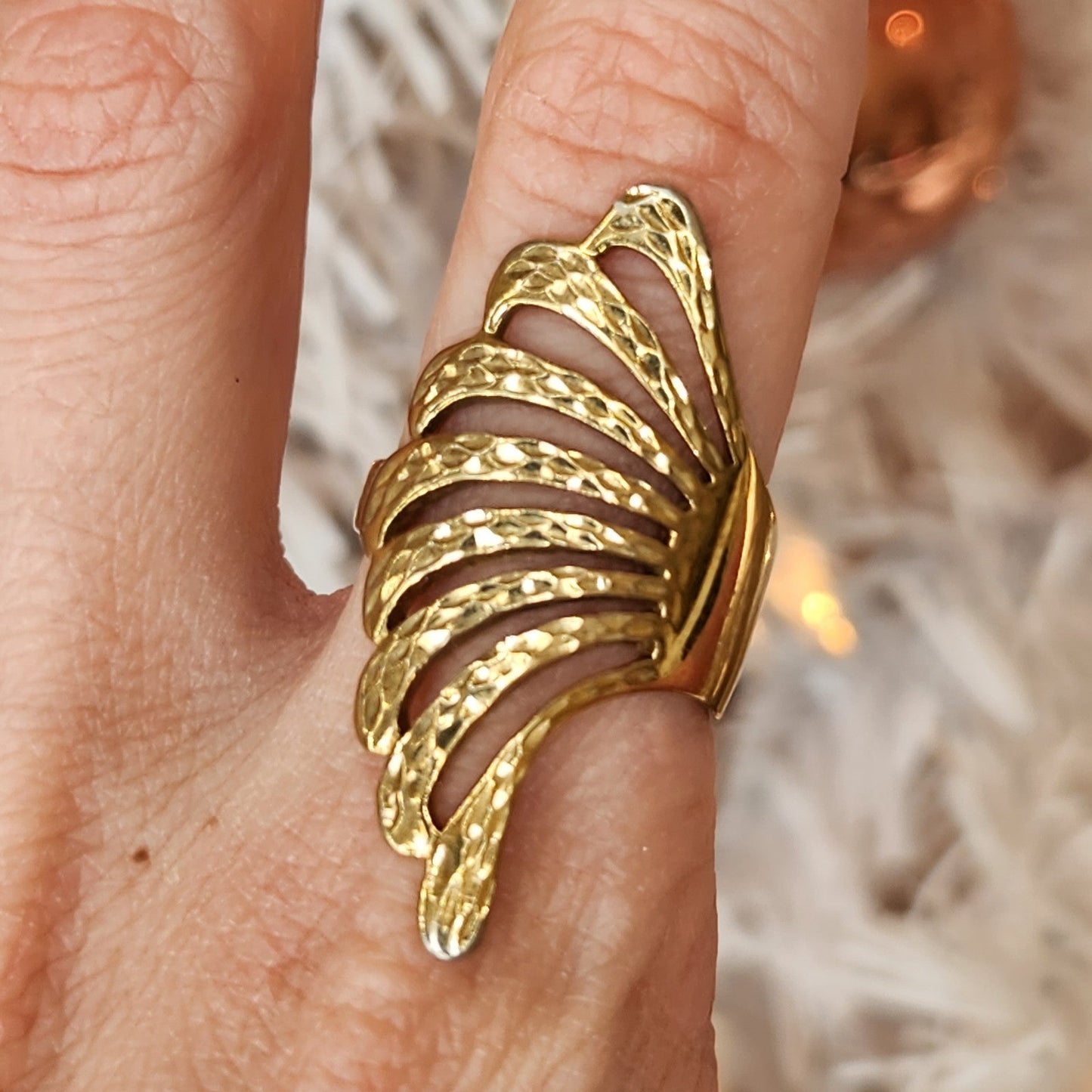 925 Sterling Silver Vermeil Gold Plated Fan Ring