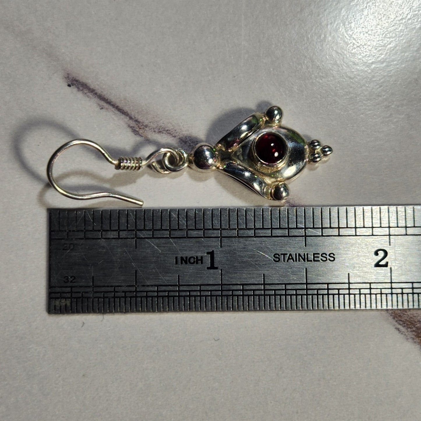 925 Sterling Silver Vintage Garnet Dangle Earrings