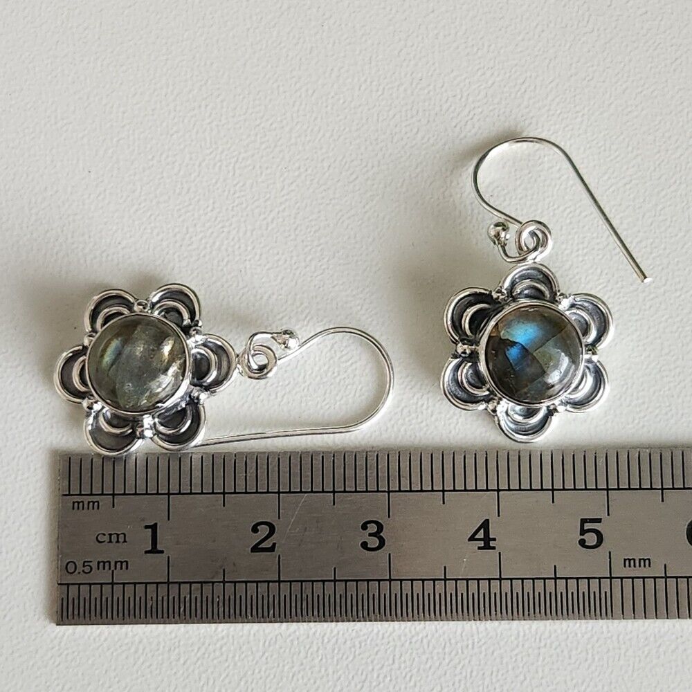 925 Sterling Silver Flower Labradorite Earrings
