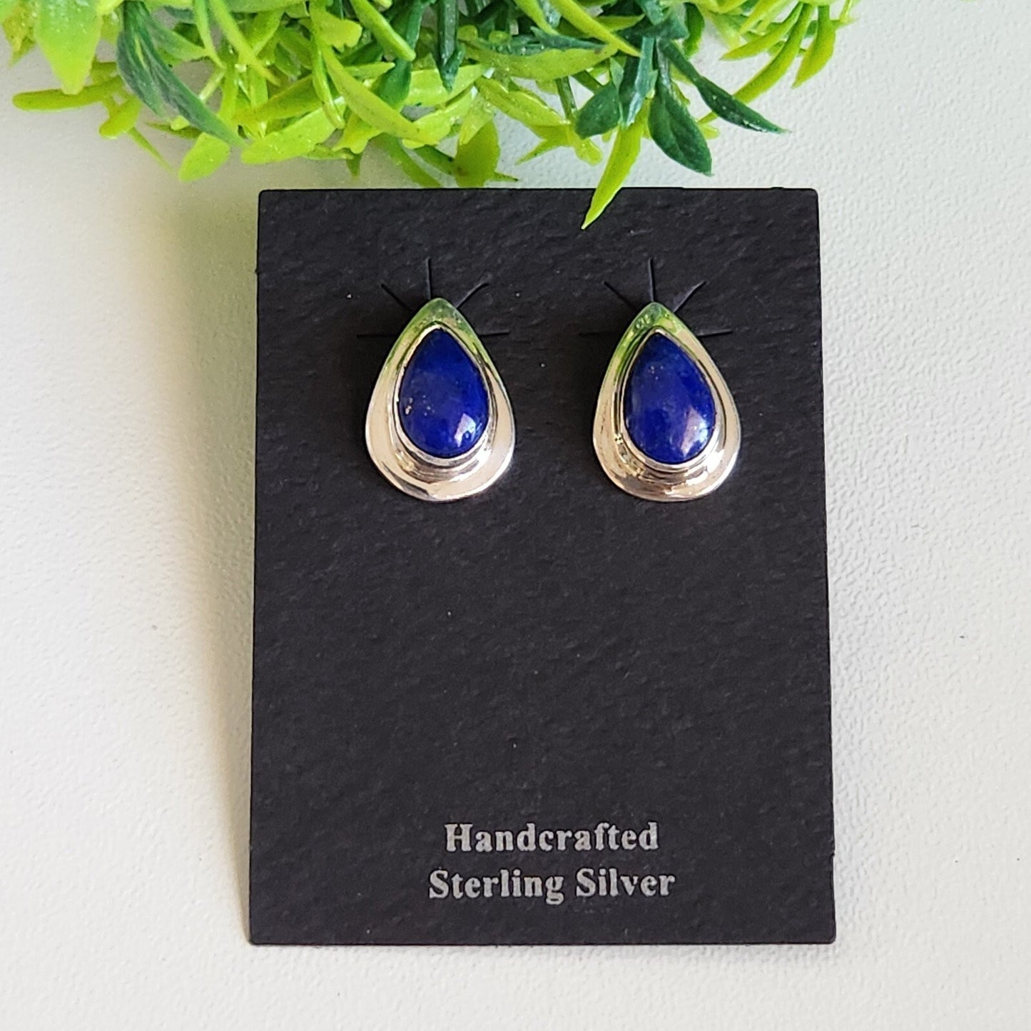 925 Sterling Silver Lapis Lazuli Pear Shape Stud Earrings