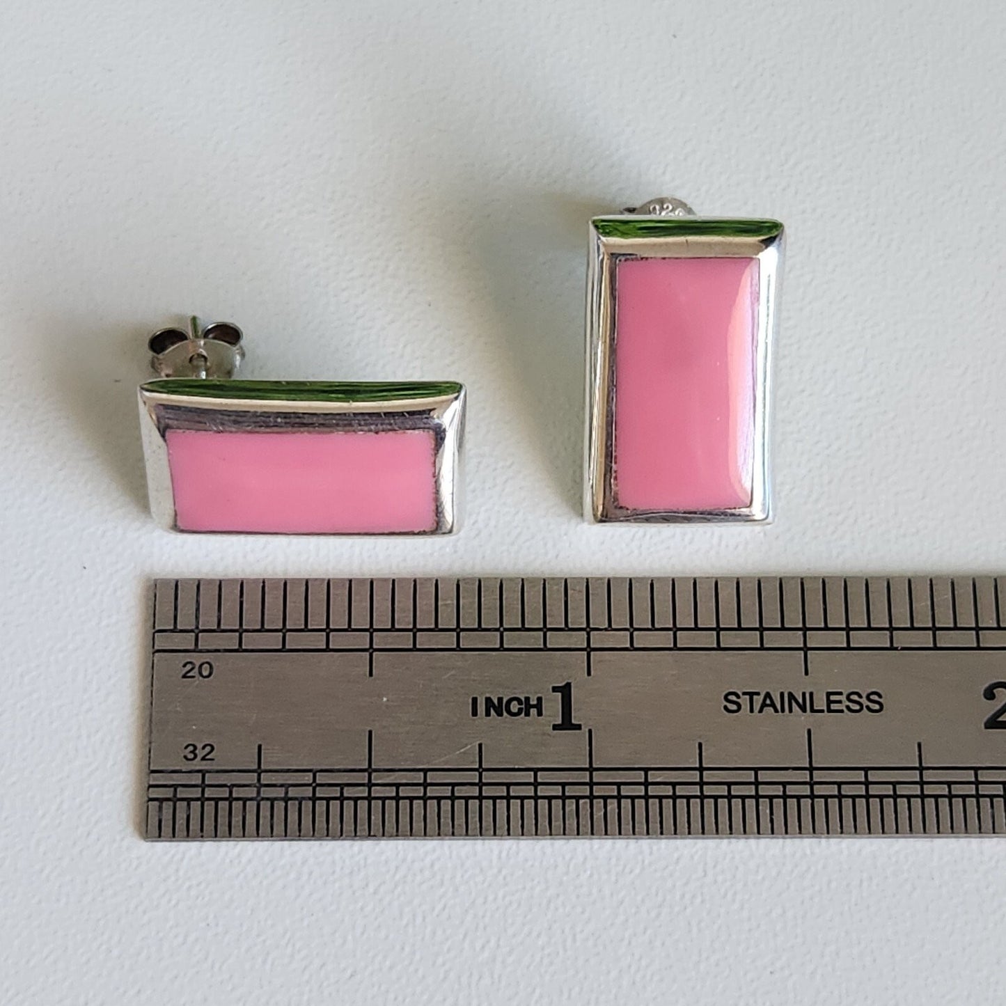 925 Sterling Silver Pink Inlay Earrings