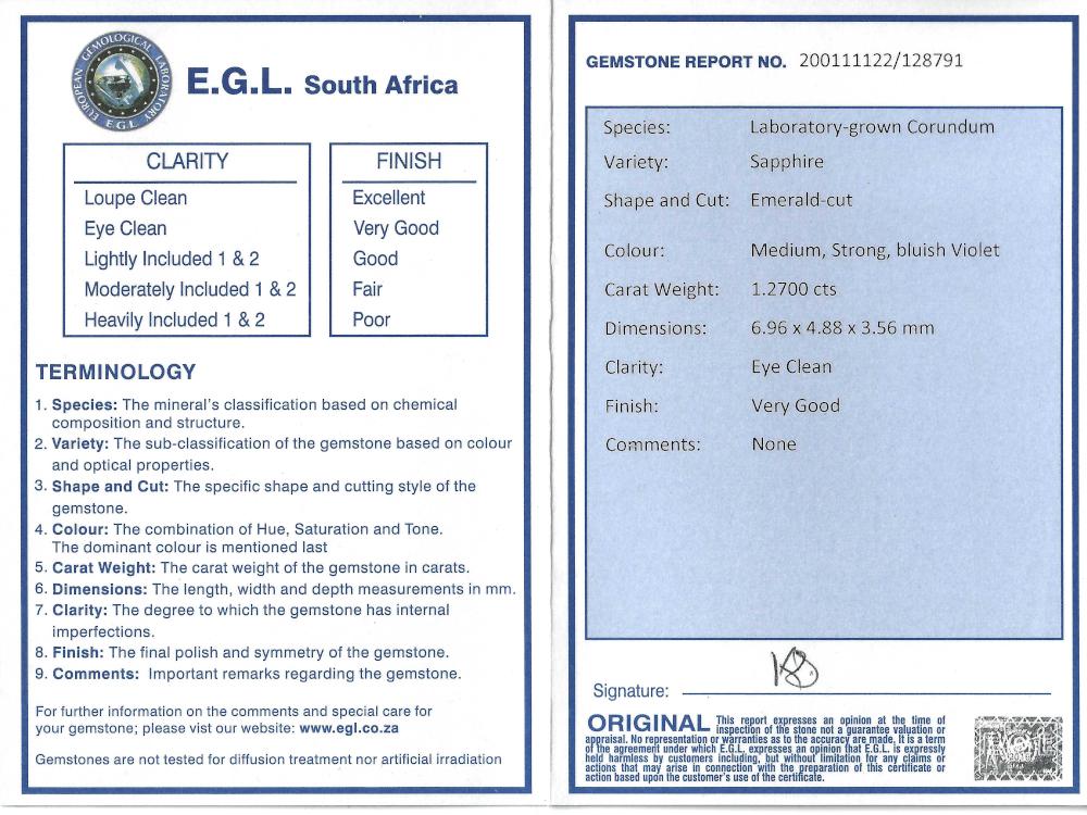 Sapphire - 1.27ct Emerald Gemstone - Spada Diamonds