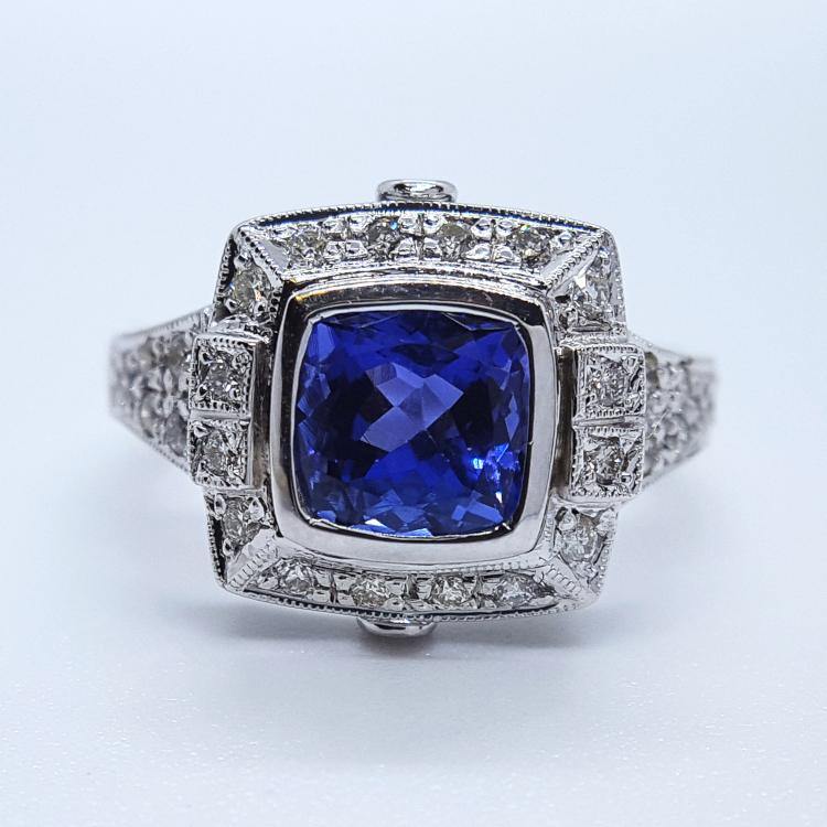 9kt White Gold Tanzanite and Diamond Ring - Spada Diamonds