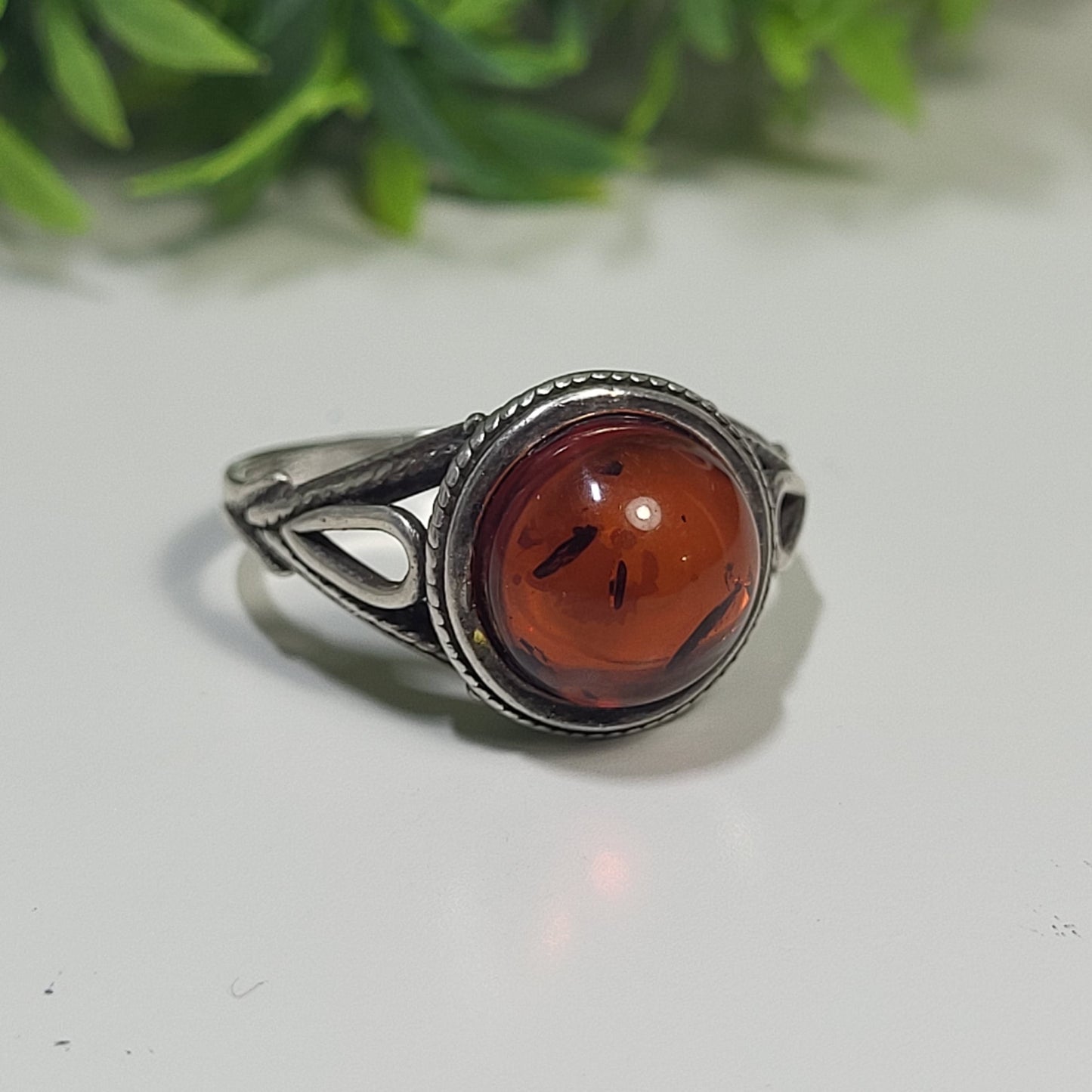 925 Sterling Silver Amber Ring