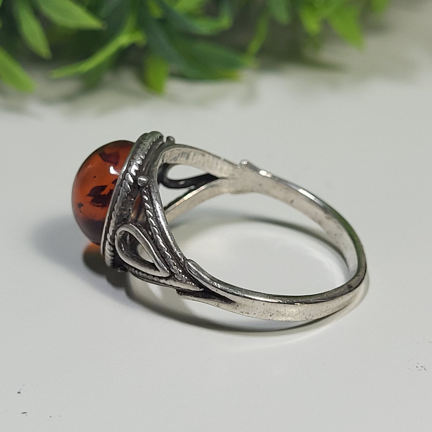 925 Sterling Silver Amber Ring