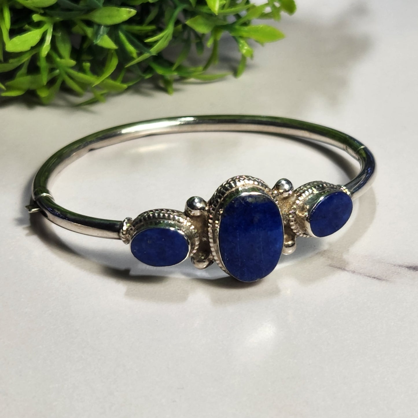 925 Sterling Silver Antique Lapis Lazuli Bangle