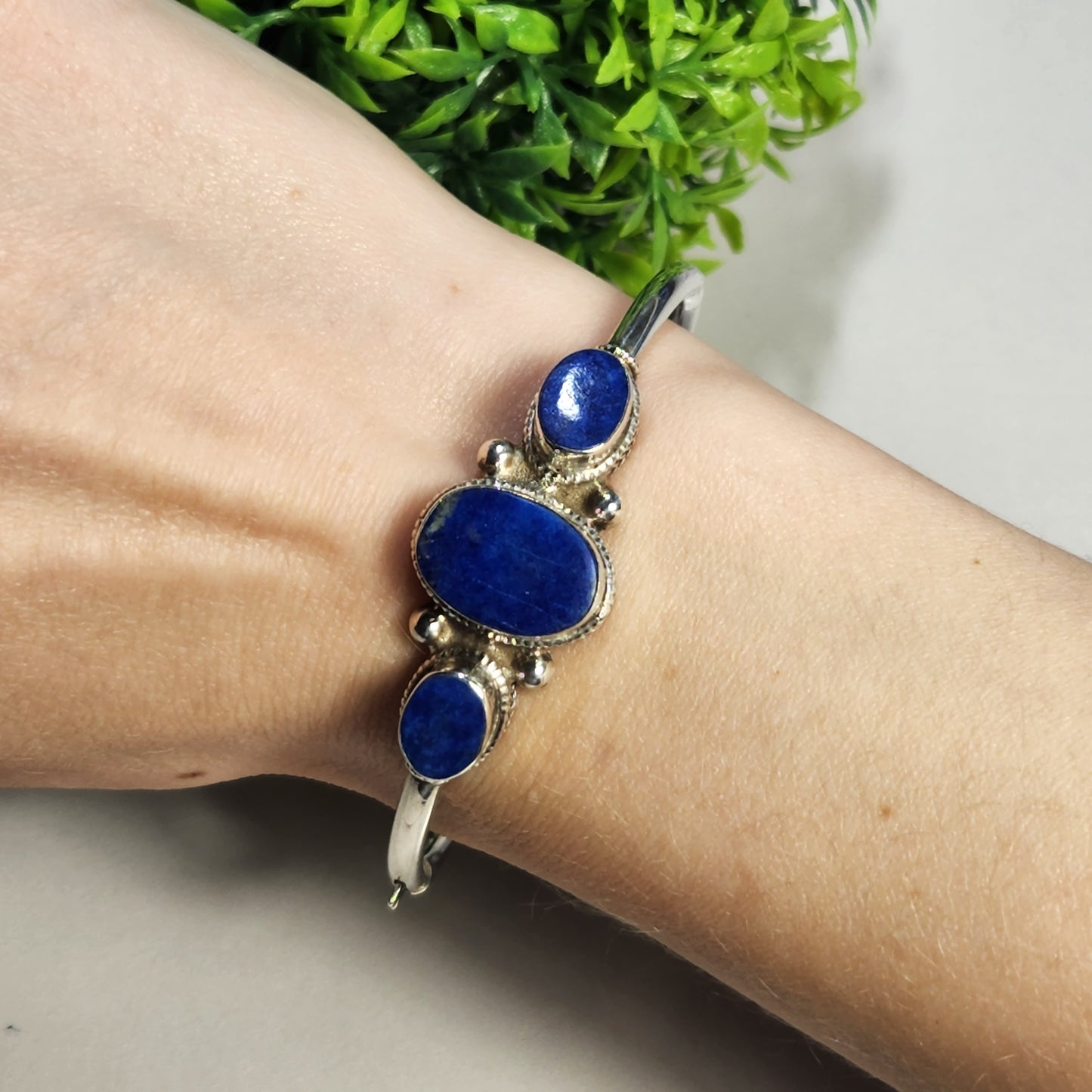 925 Sterling Silver Antique Lapis Lazuli Bangle