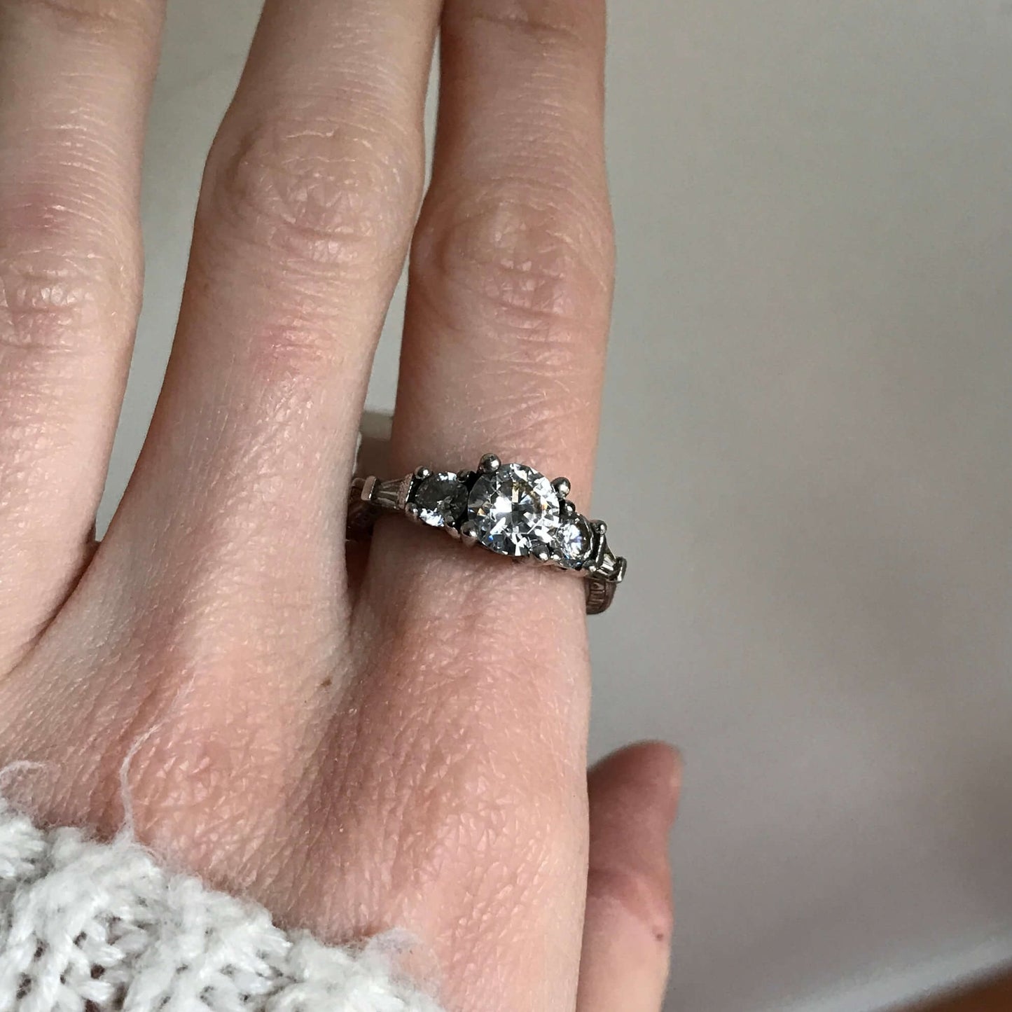 925 Sterling Silver Antique CZ Engagement Ring