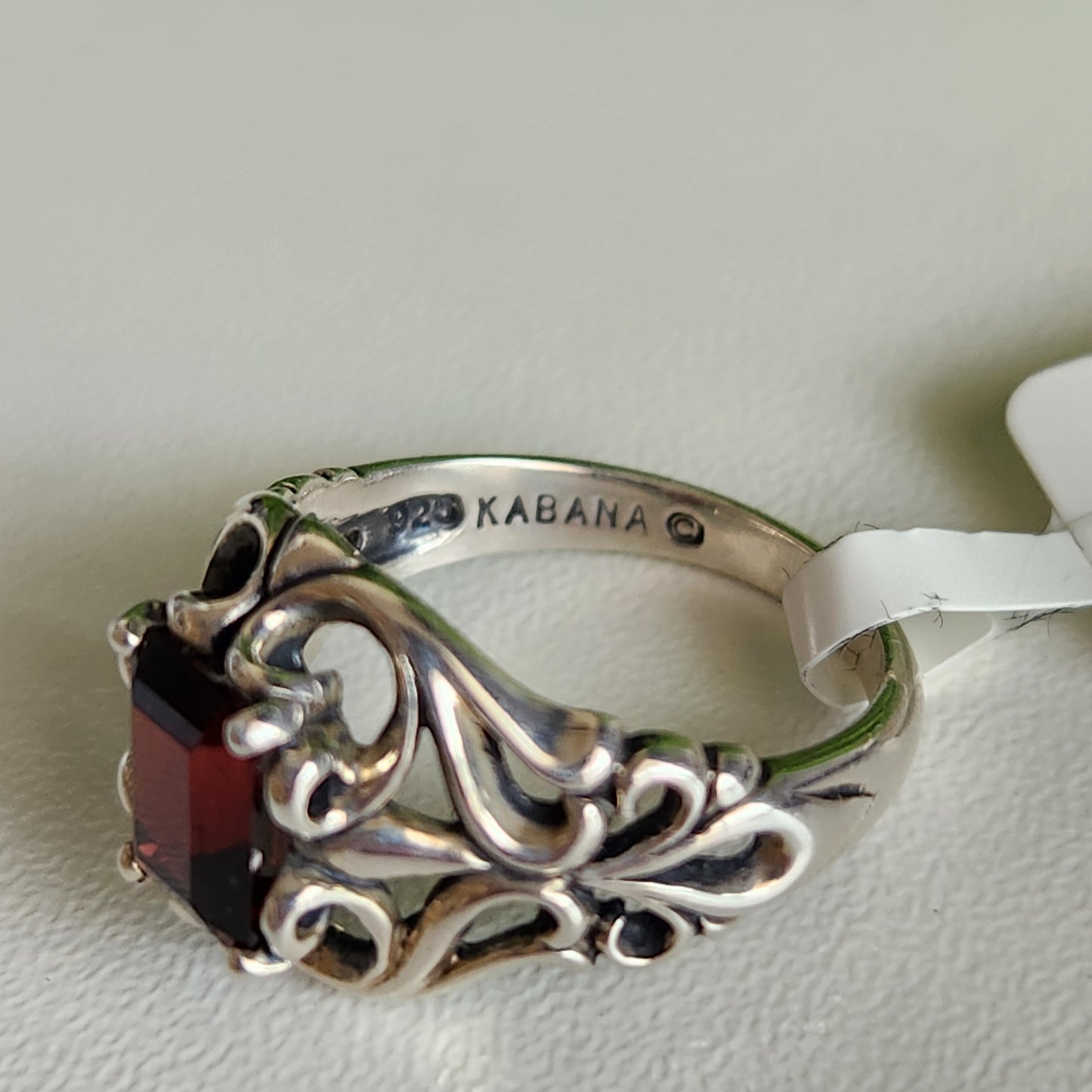 925 Sterling Silver Rectangle Garnet Kabana Ring