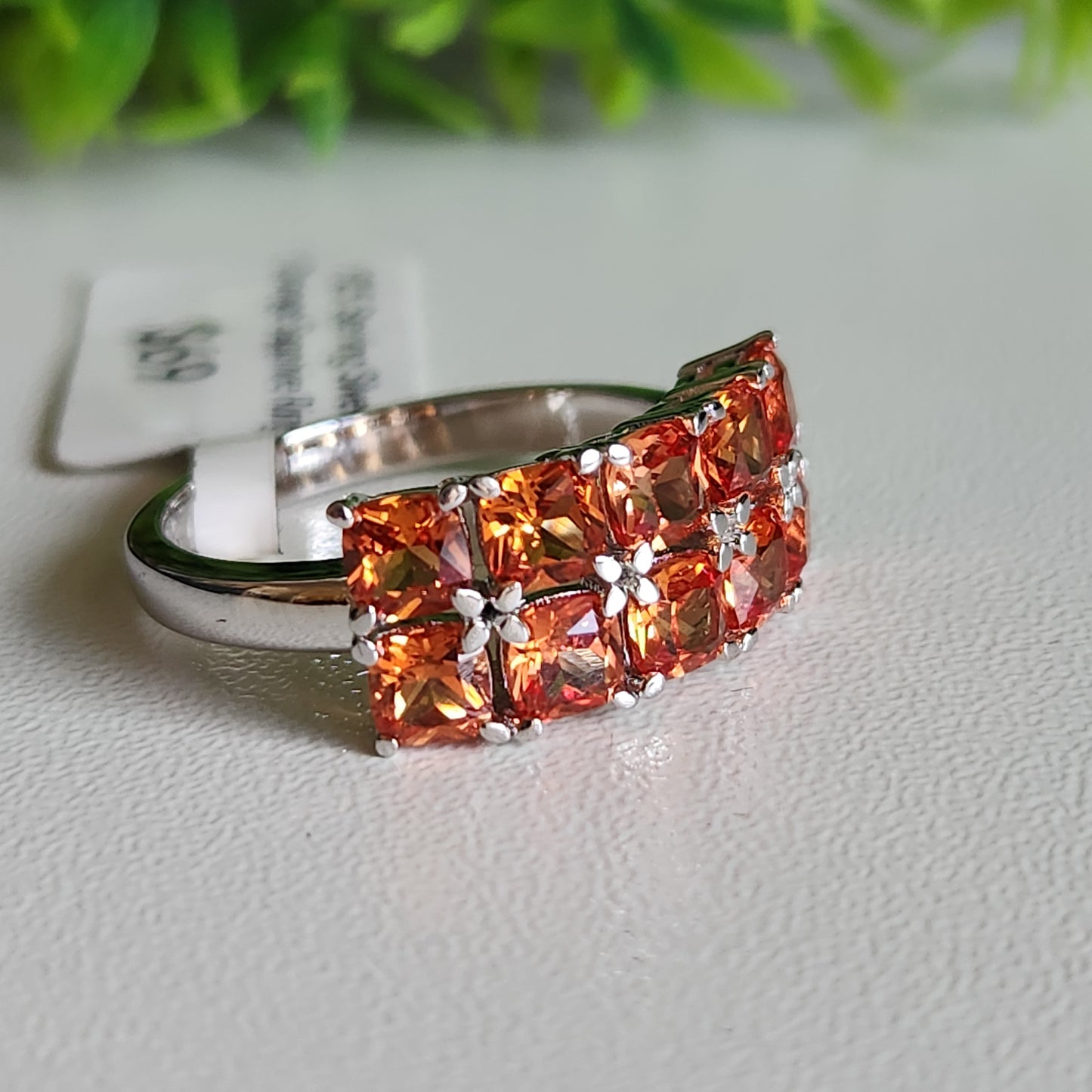 925 Sterling Silver Orange Sapphire Ring