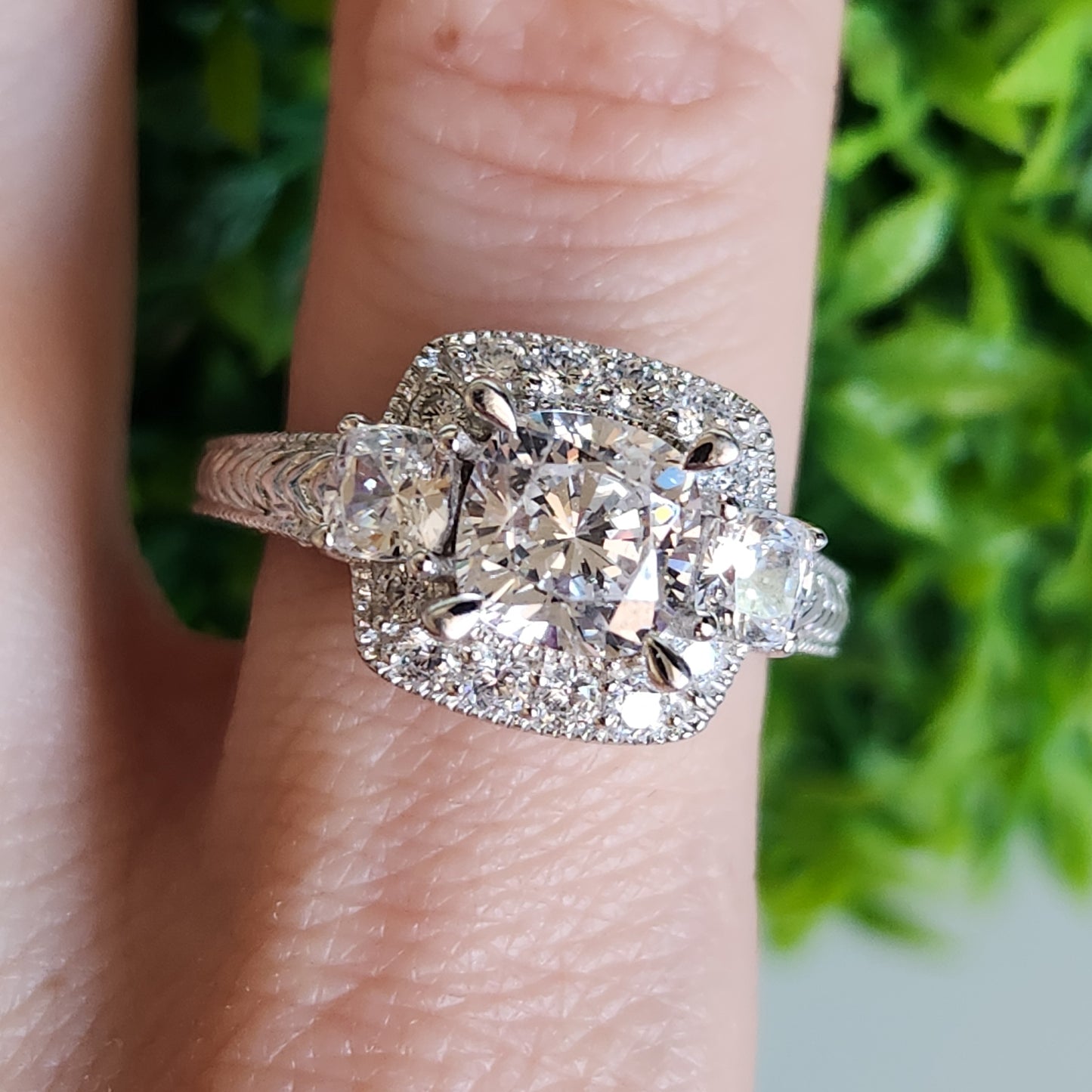 925 Sterling Silver Vintage Inspired Halo CZ Engagement Ring