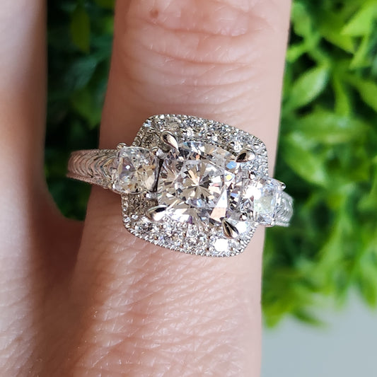 925 Sterling Silver Vintage Inspired Halo CZ Engagement Ring
