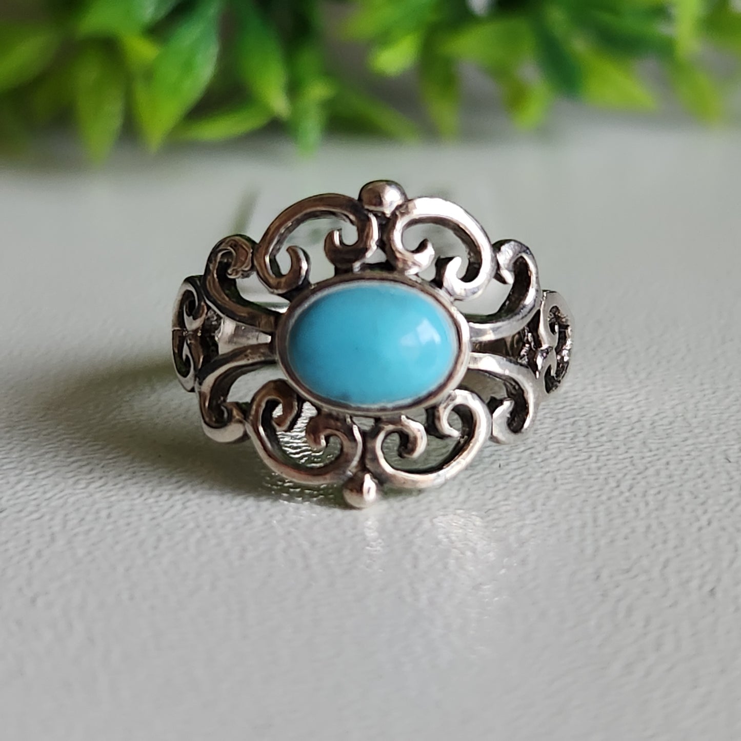 925 Sterling Silver Turquoise Ornate Ring
