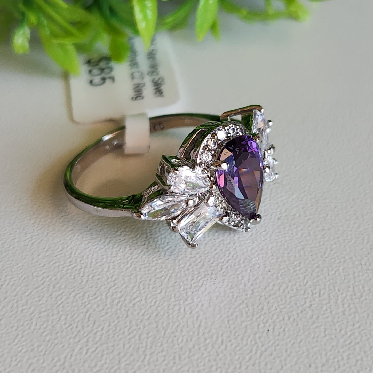 925 Sterling Silver Amethyst Winged CZ Ring