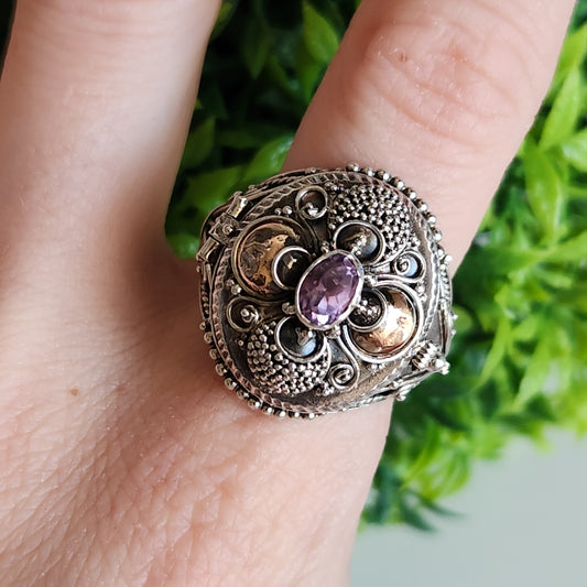 925 Sterling Silver Amethyst Poison Ring