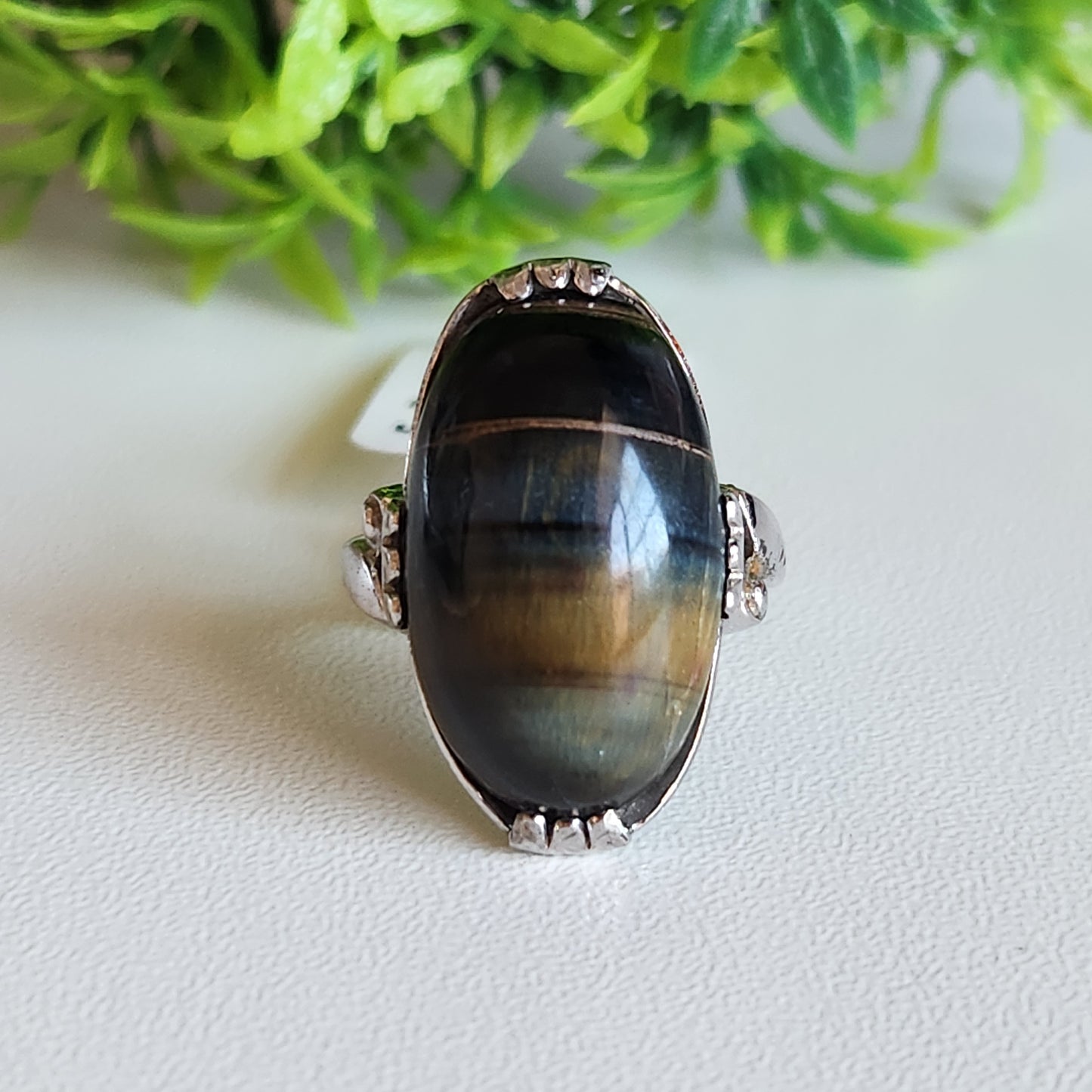 925 Sterling Silver Tigers Eye Marquise Ring