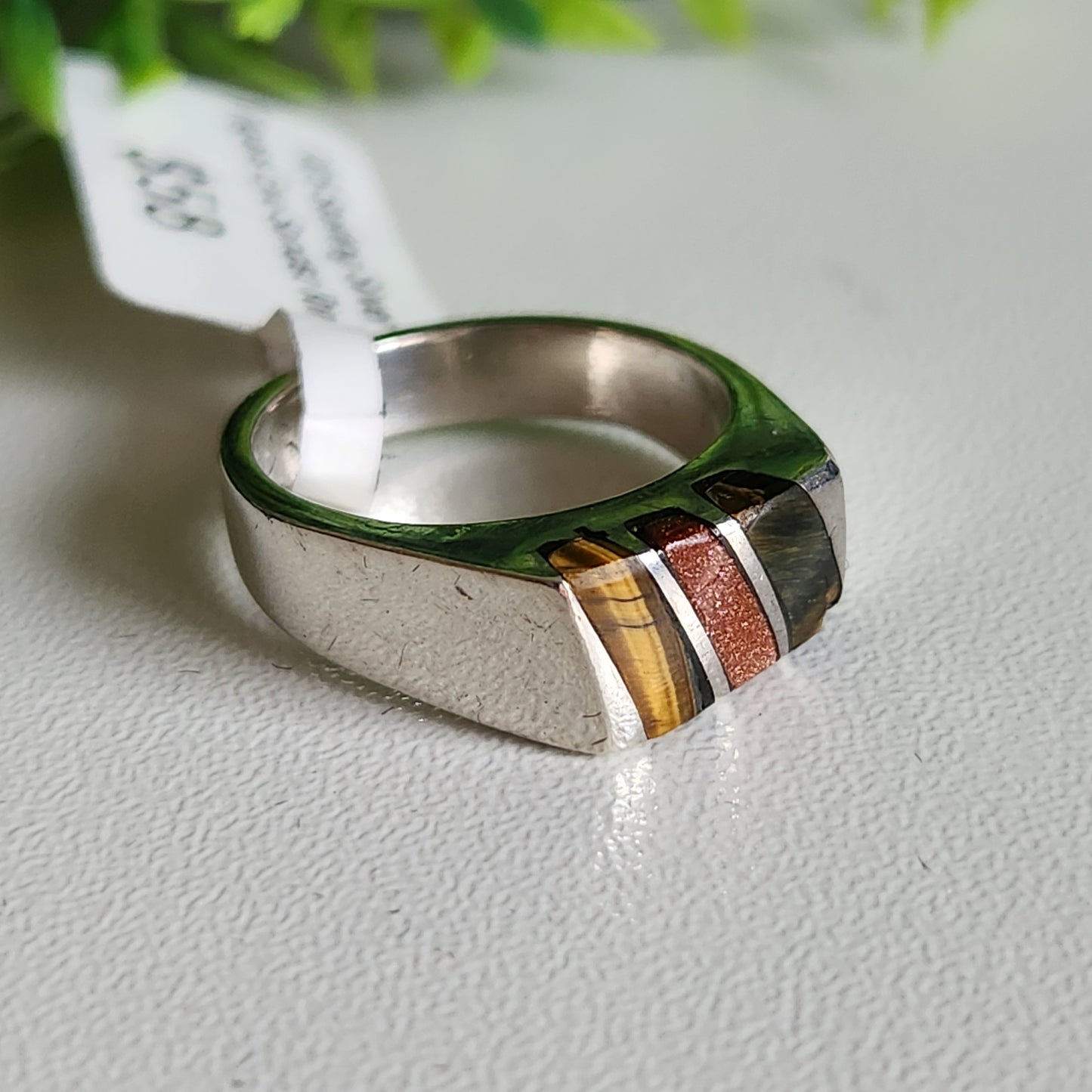 925 Sterling Silver 3-Stone Inlay Ring