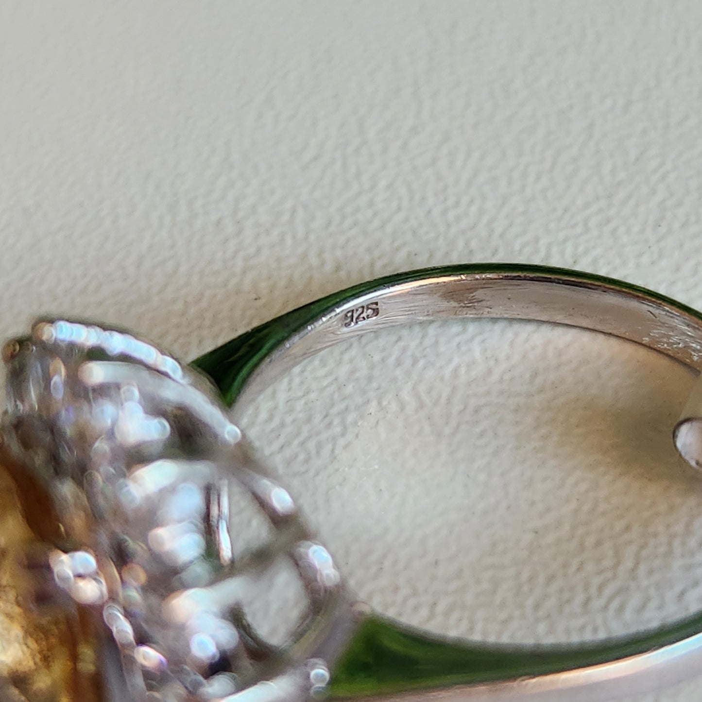 925 Sterling Silver Vintage Citrine and CZ Ring